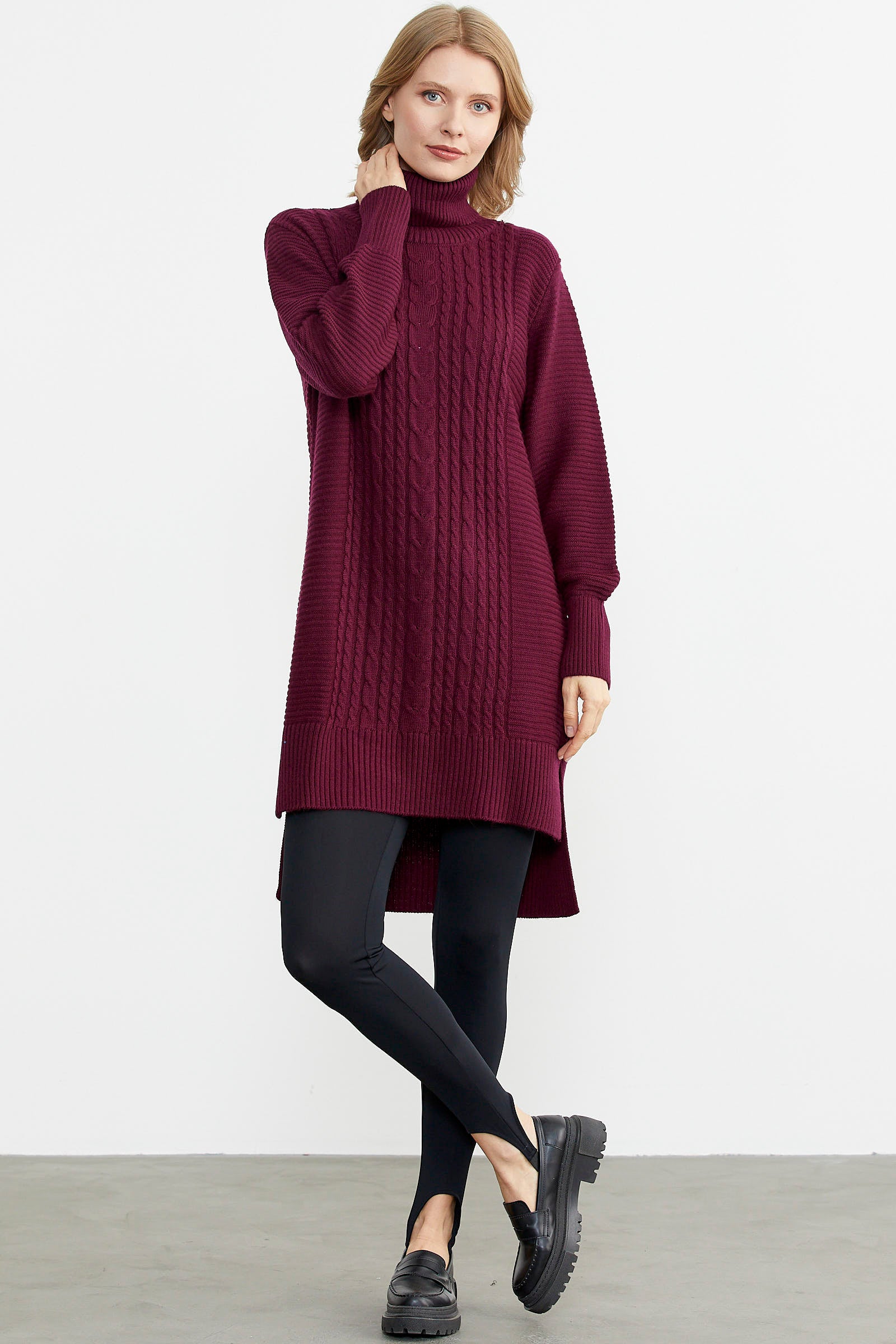 Tam Balıkçı Yaka Triko Tunik - Bordo (4) Sementa