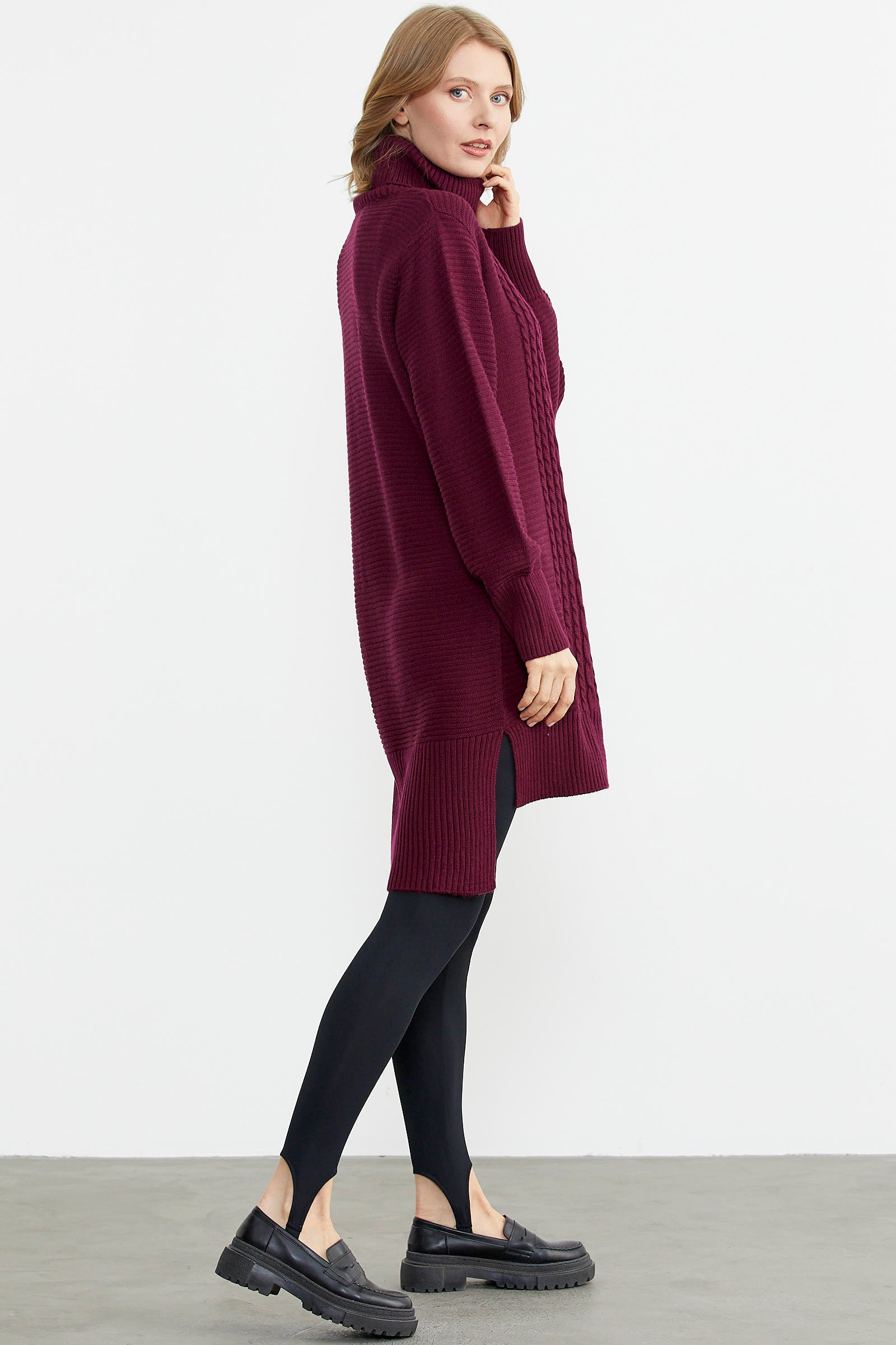 Tam Balıkçı Yaka Triko Tunik - Bordo (5) Sementa