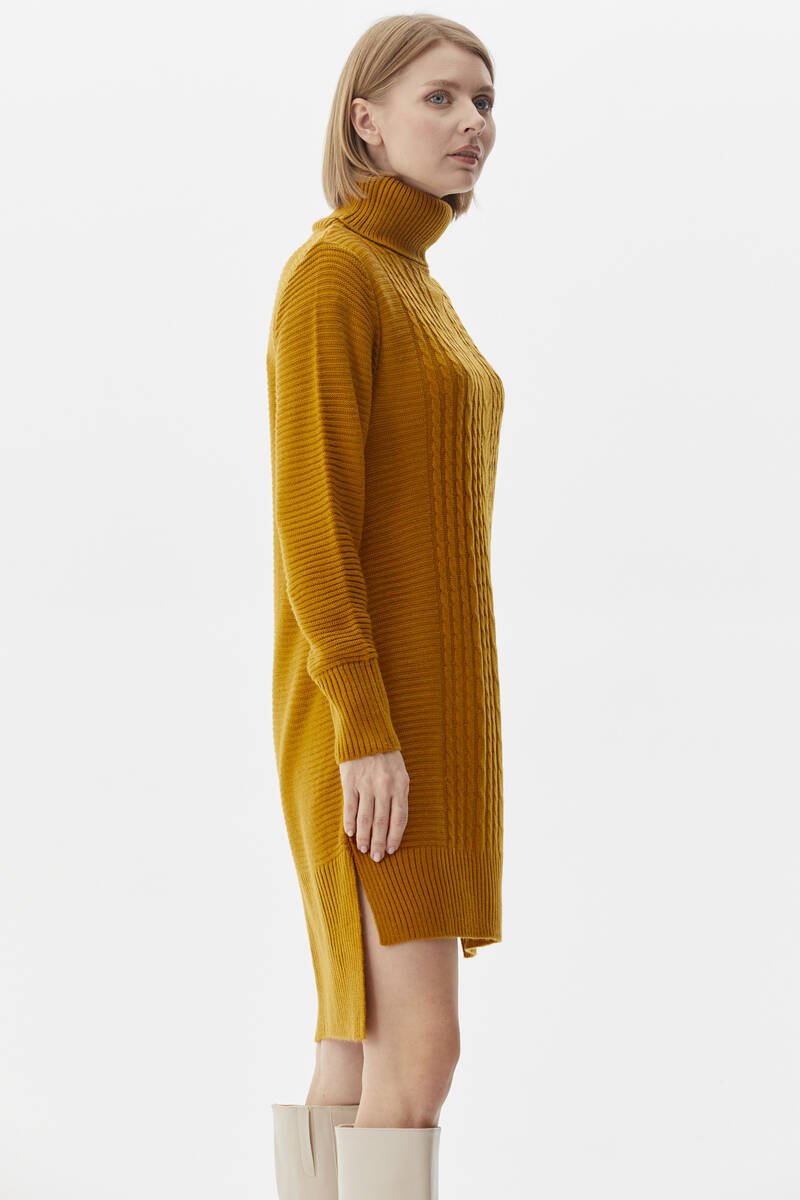 Tam Balıkçı Yaka Triko Tunik - Hardal (3) Sementa