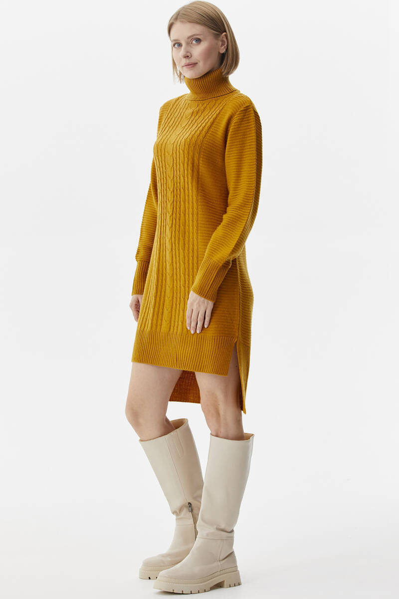 Tam Balıkçı Yaka Triko Tunik - Hardal (4) Sementa