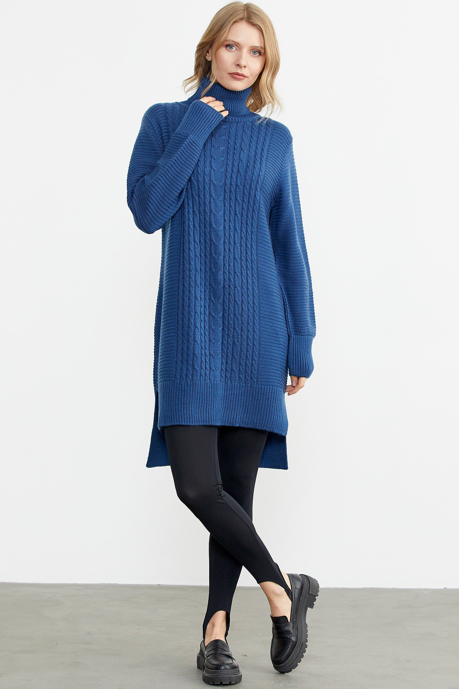 Tam Balıkçı Yaka Triko Tunik - Indigo (3) Sementa