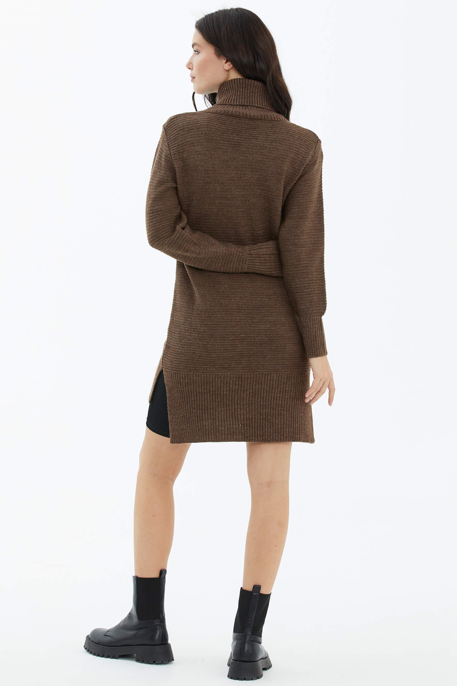 Tam Balıkçı Yaka Triko Tunik - Kahve (4) Sementa