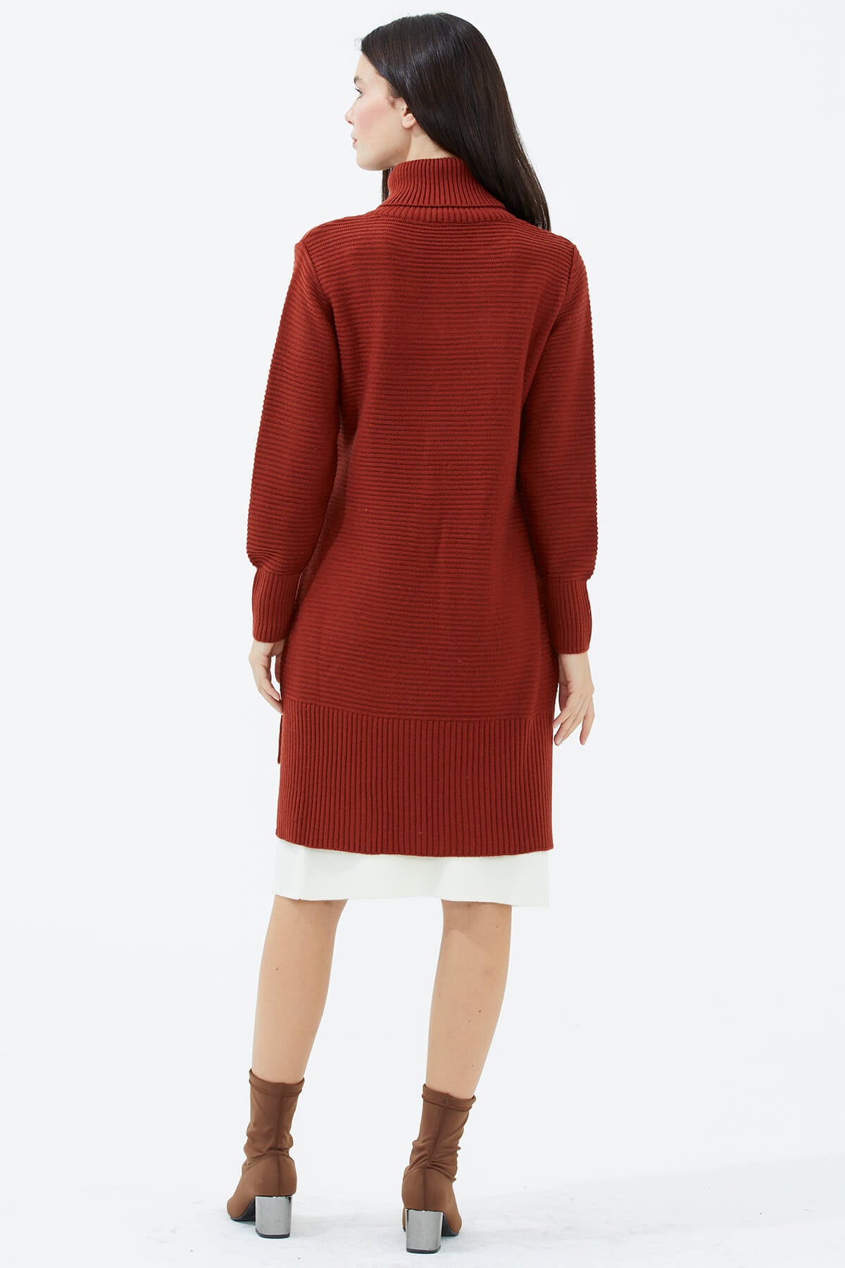 Tam Balıkçı Yaka Triko Tunik - Kiremit (5) Sementa