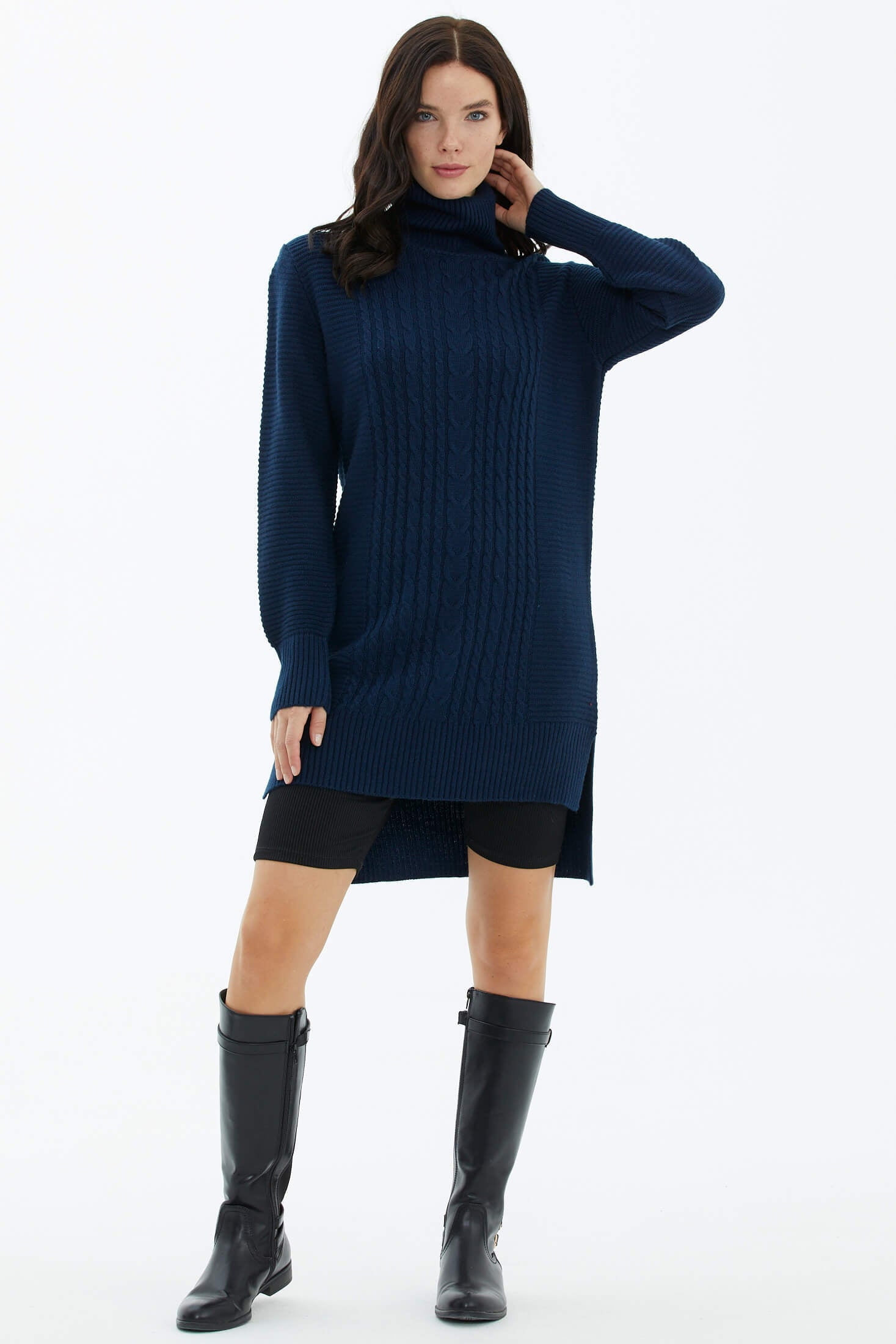 Tam Balıkçı Yaka Triko Tunik - Lacivert (3) Sementa