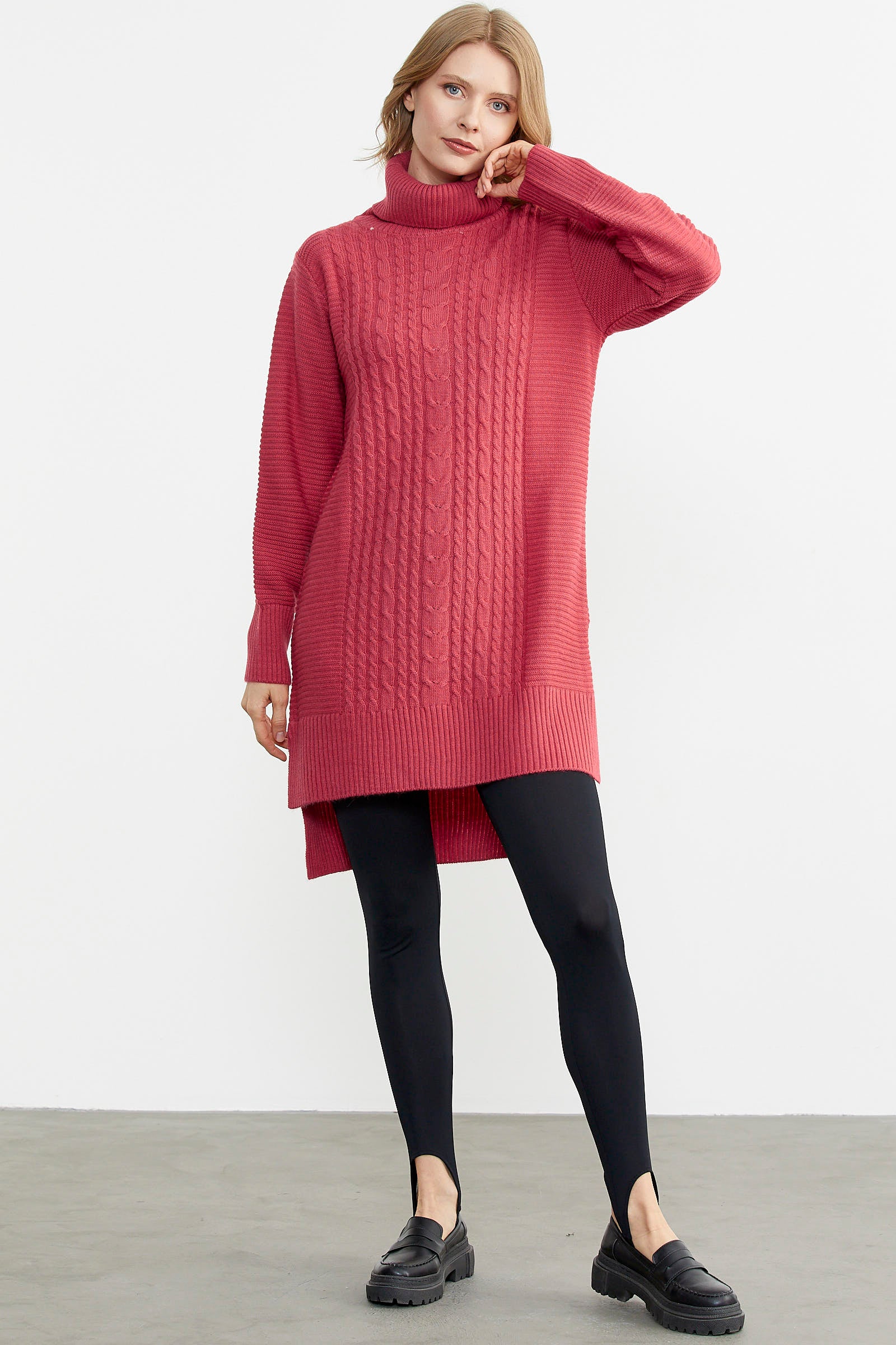 Tam Balıkçı Yaka Triko Tunik - Mercan (3) Sementa