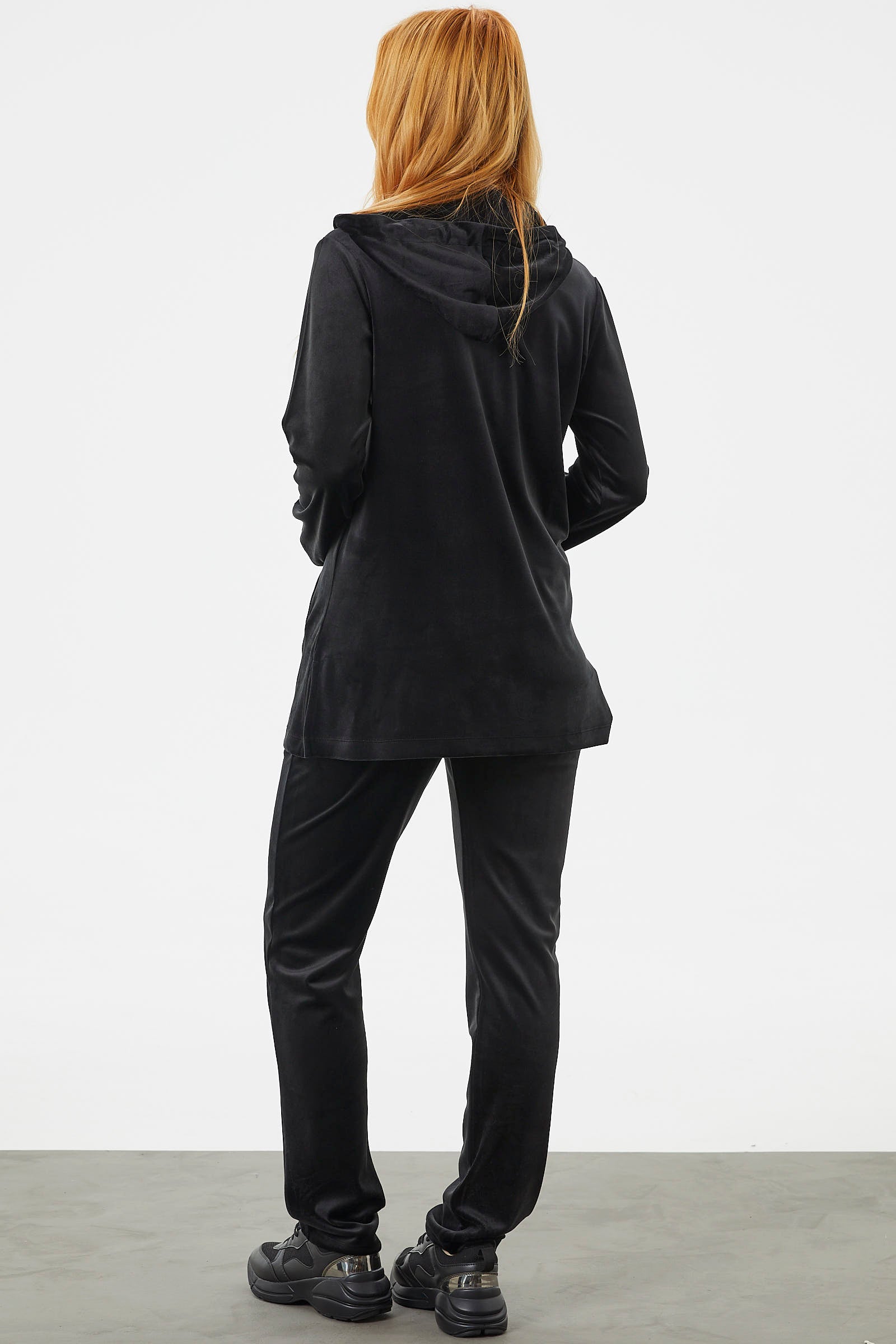 Tam Fermuarlı Kadife Taşlı Eşofman Takım - Siyah (6) Sementa