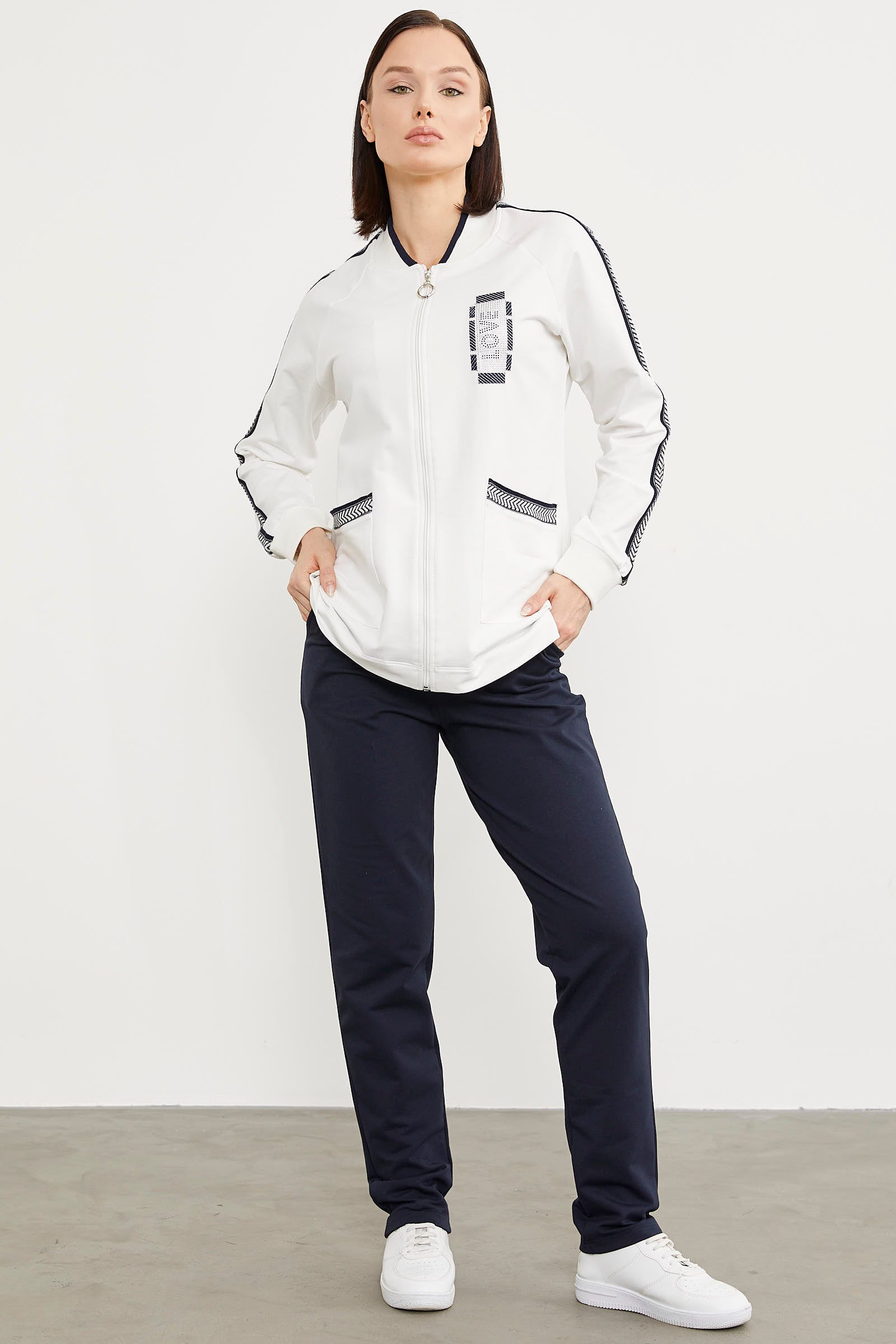 Taş Baskılı Tunik Eşofman Takım - Ekru (1) Sementa