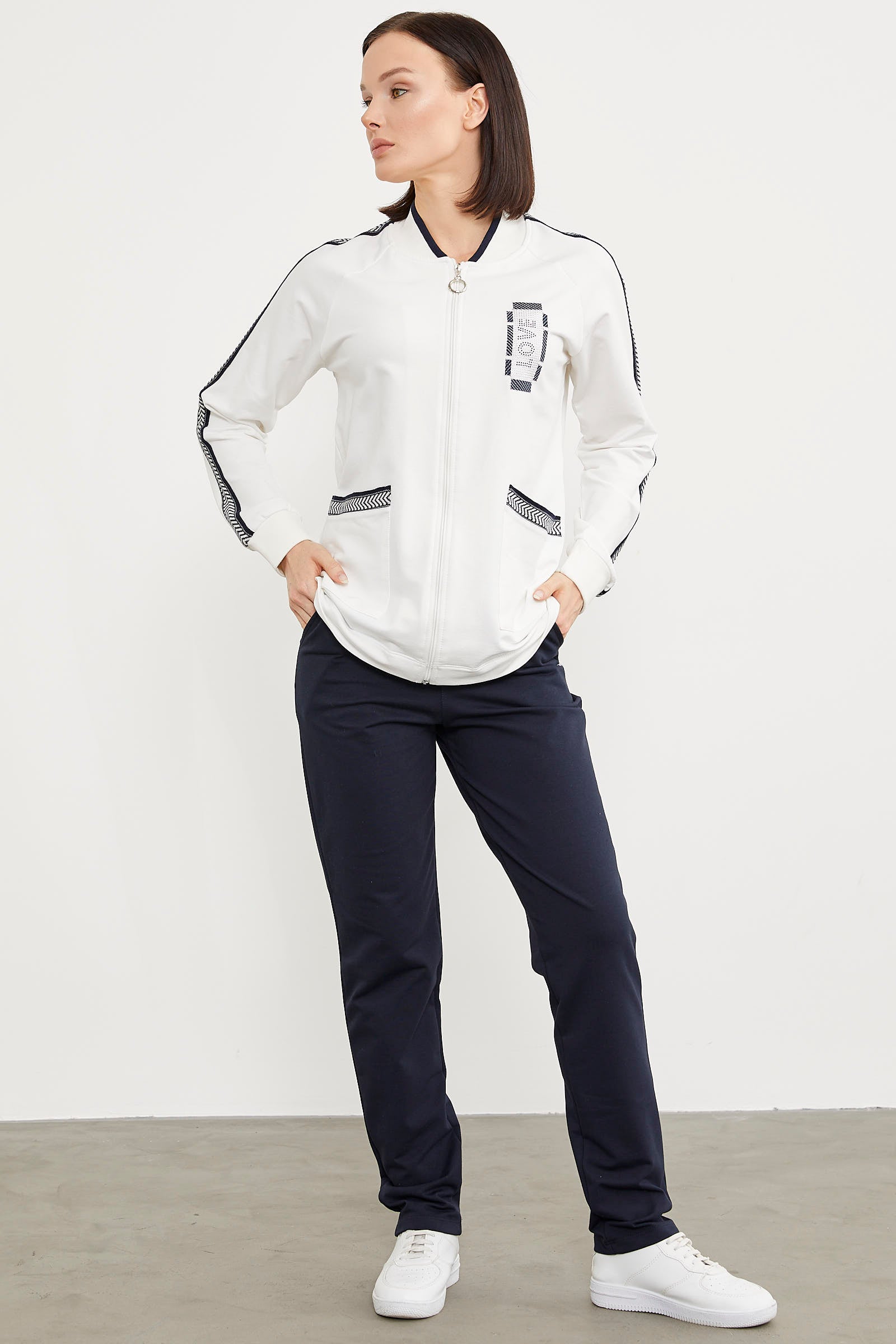 Taş Baskılı Tunik Eşofman Takım - Ekru (3) Sementa