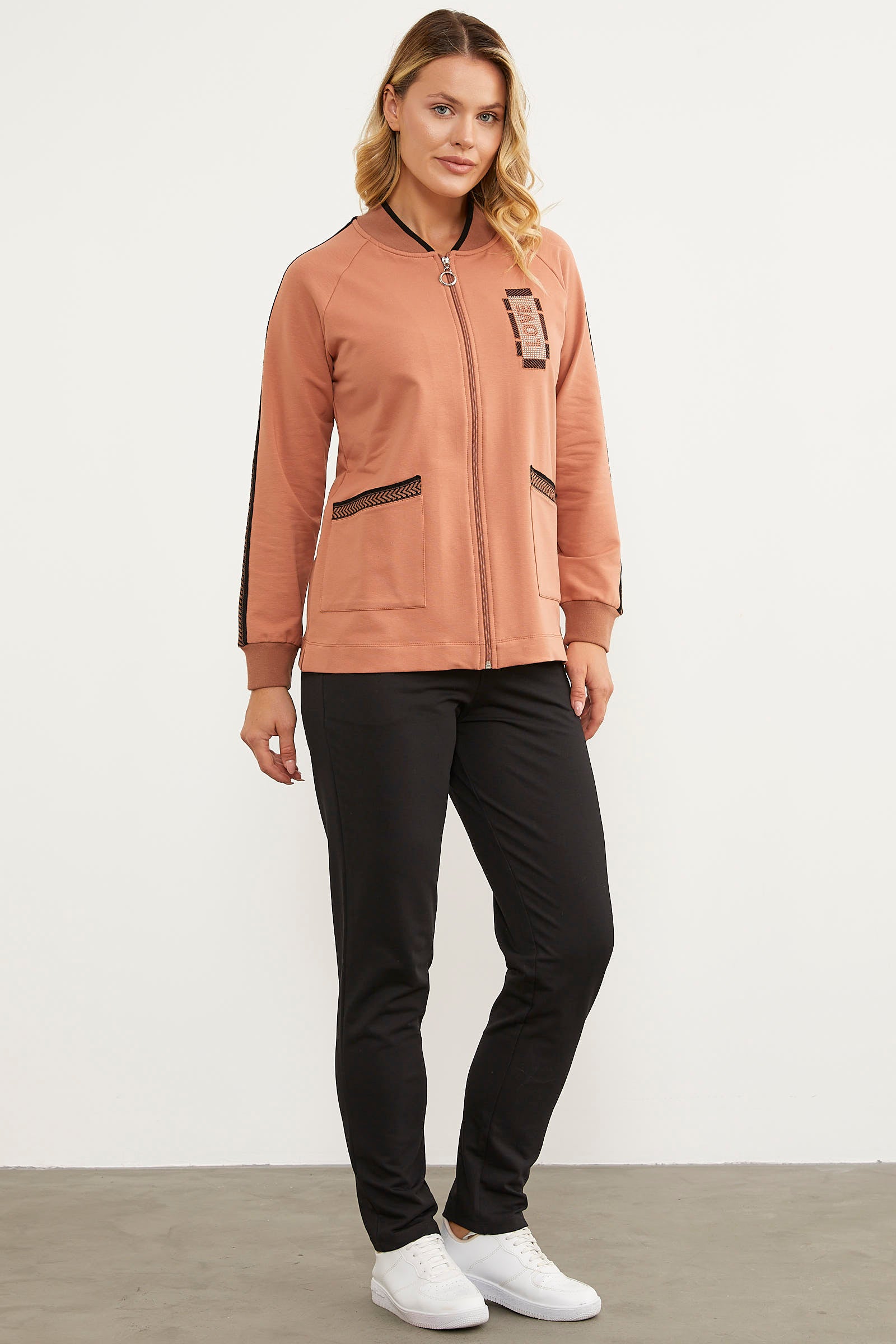 Taş Baskılı Tunik Eşofman Takım - Somon (3) Sementa