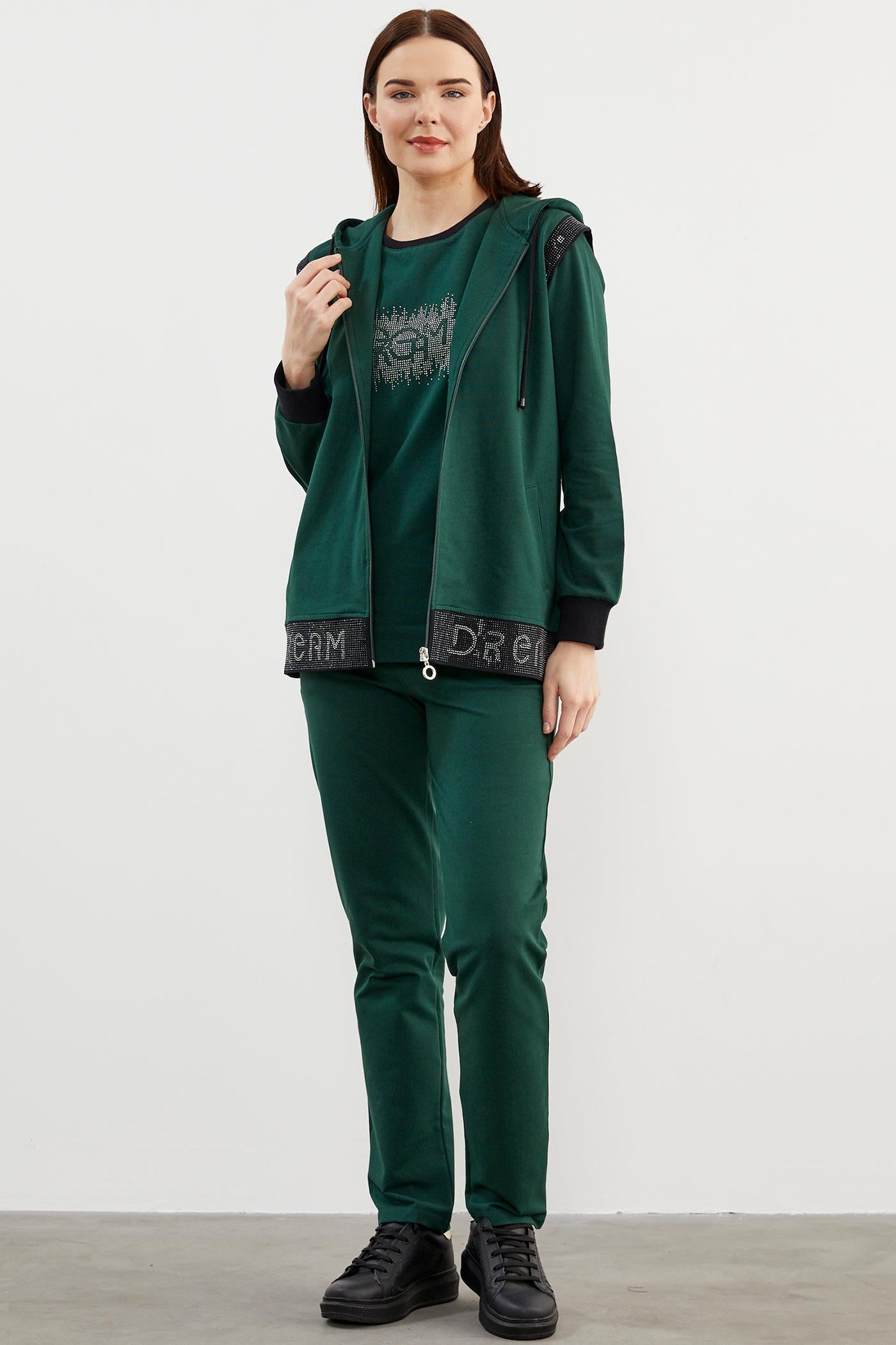 Taş Detaylı Geniş Kalıp Üçlü Eşofman Takım - Petrol (1) Sementa