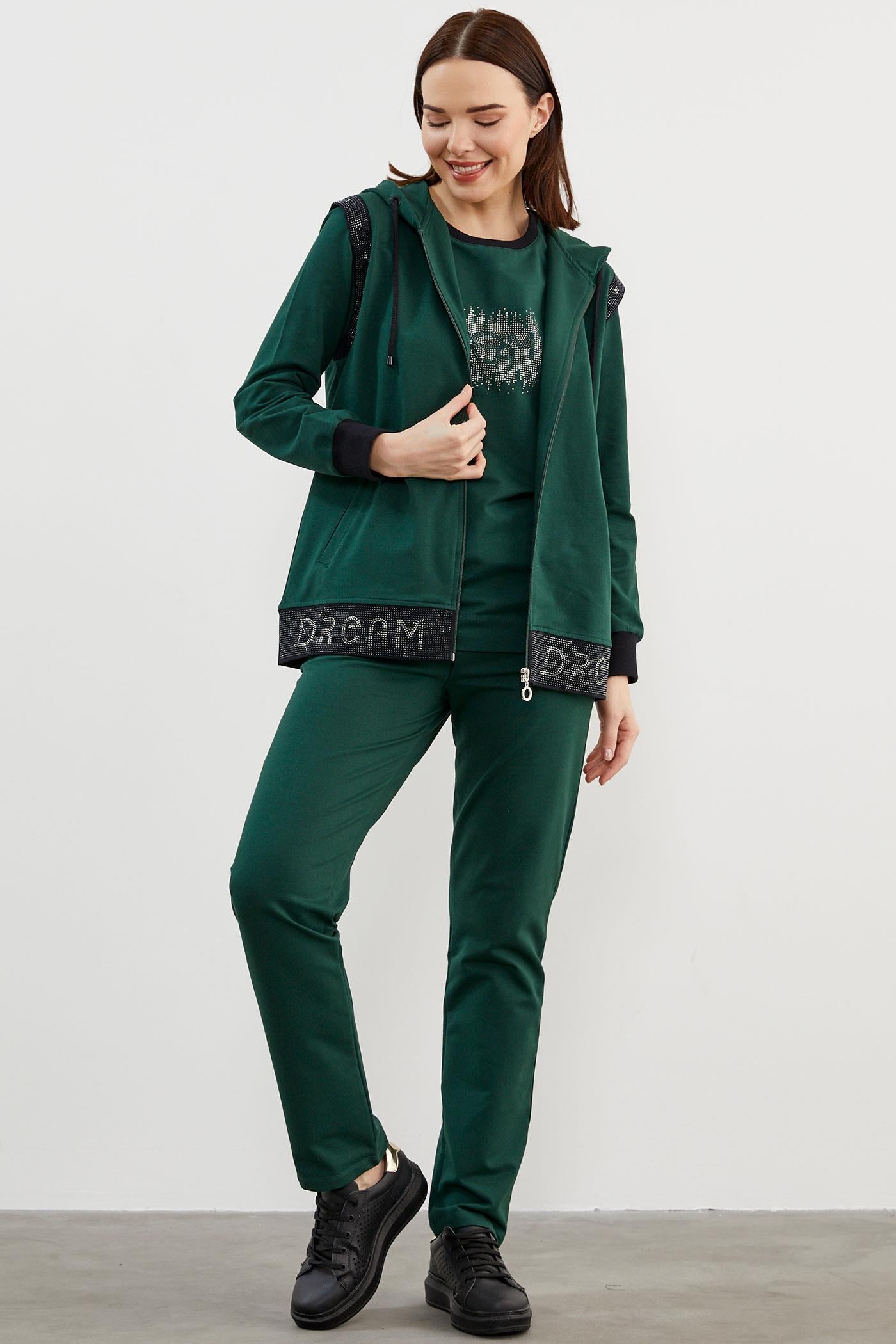 Taş Detaylı Geniş Kalıp Üçlü Eşofman Takım - Petrol (2) Sementa