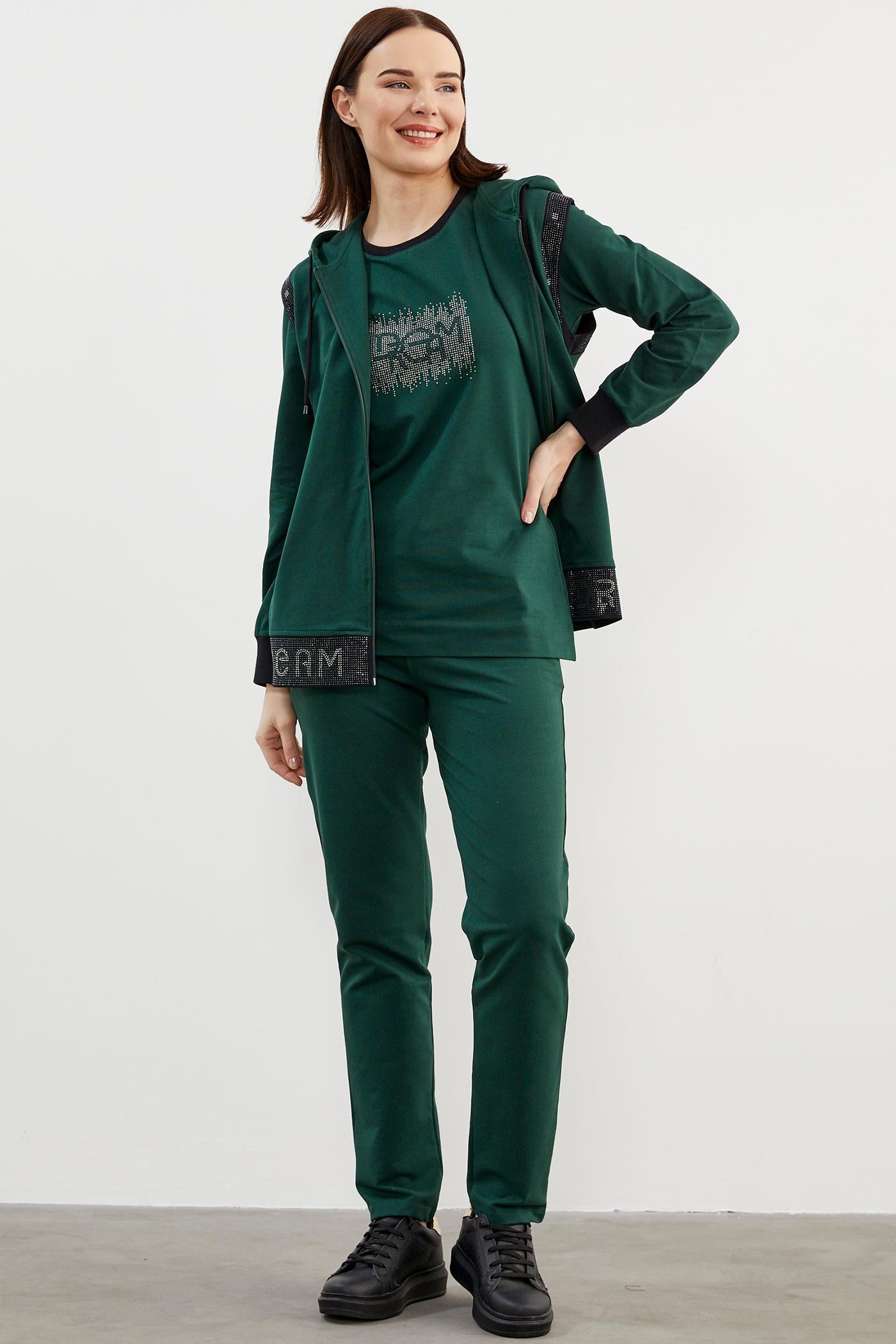 Taş Detaylı Geniş Kalıp Üçlü Eşofman Takım - Petrol (3) Sementa