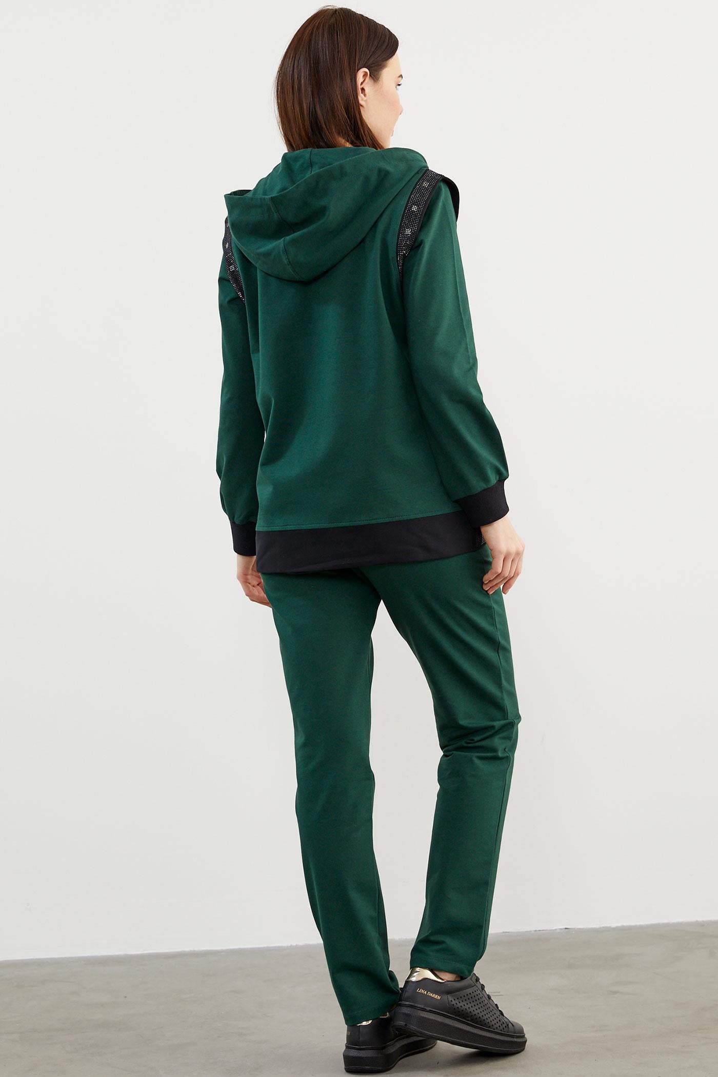 Taş Detaylı Geniş Kalıp Üçlü Eşofman Takım - Petrol (7) Sementa