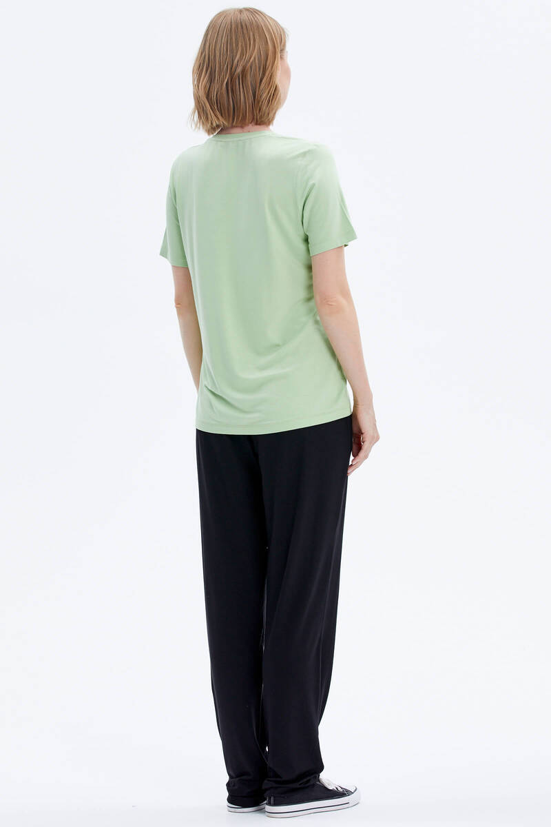 Taş Detaylı Geniş Yaka Penye Takım - Yeşil - Siyah (5) Sementa