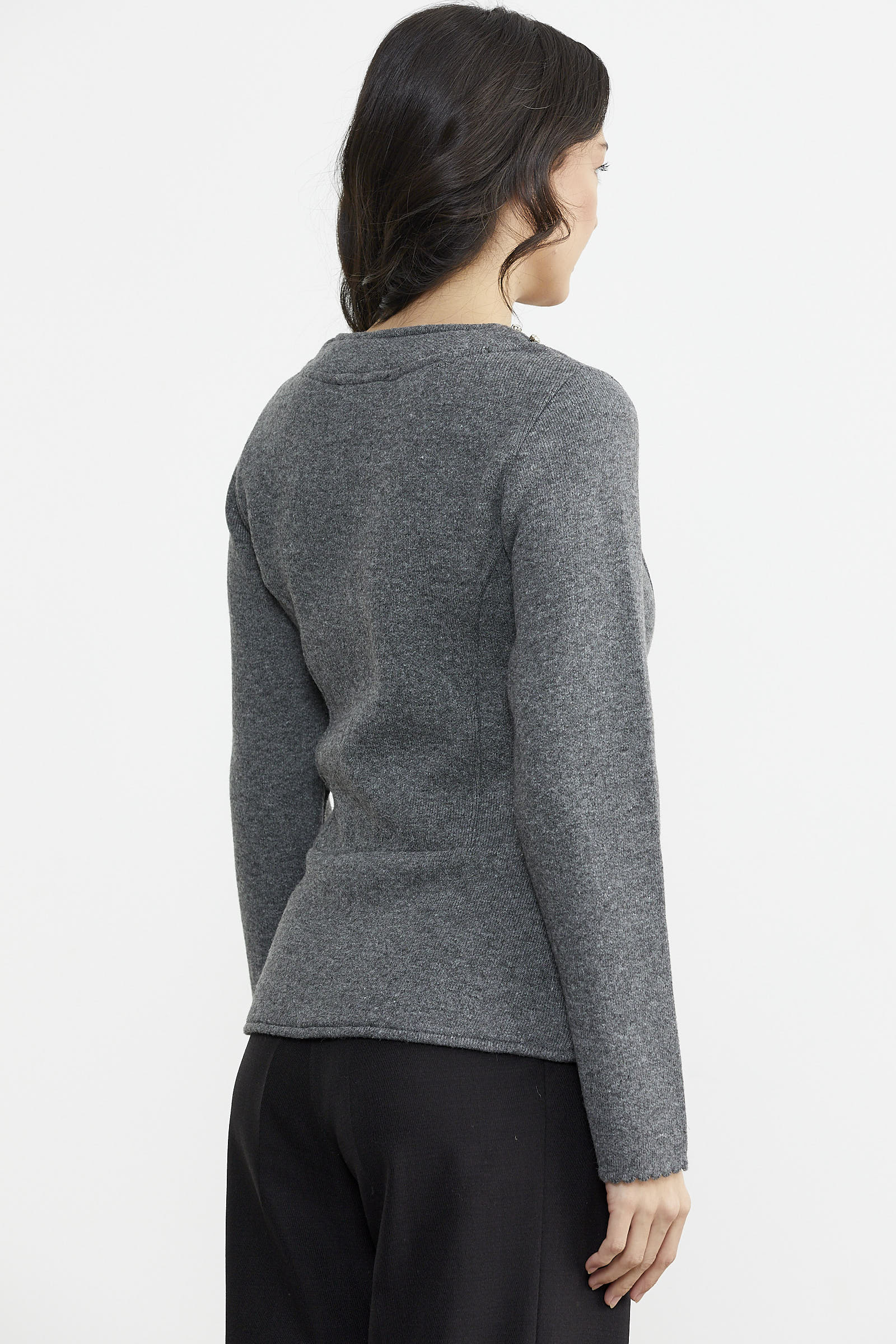 Taş Detaylı Kısa Yünlü Triko Ceket - Koyu Gri (6) Sementa