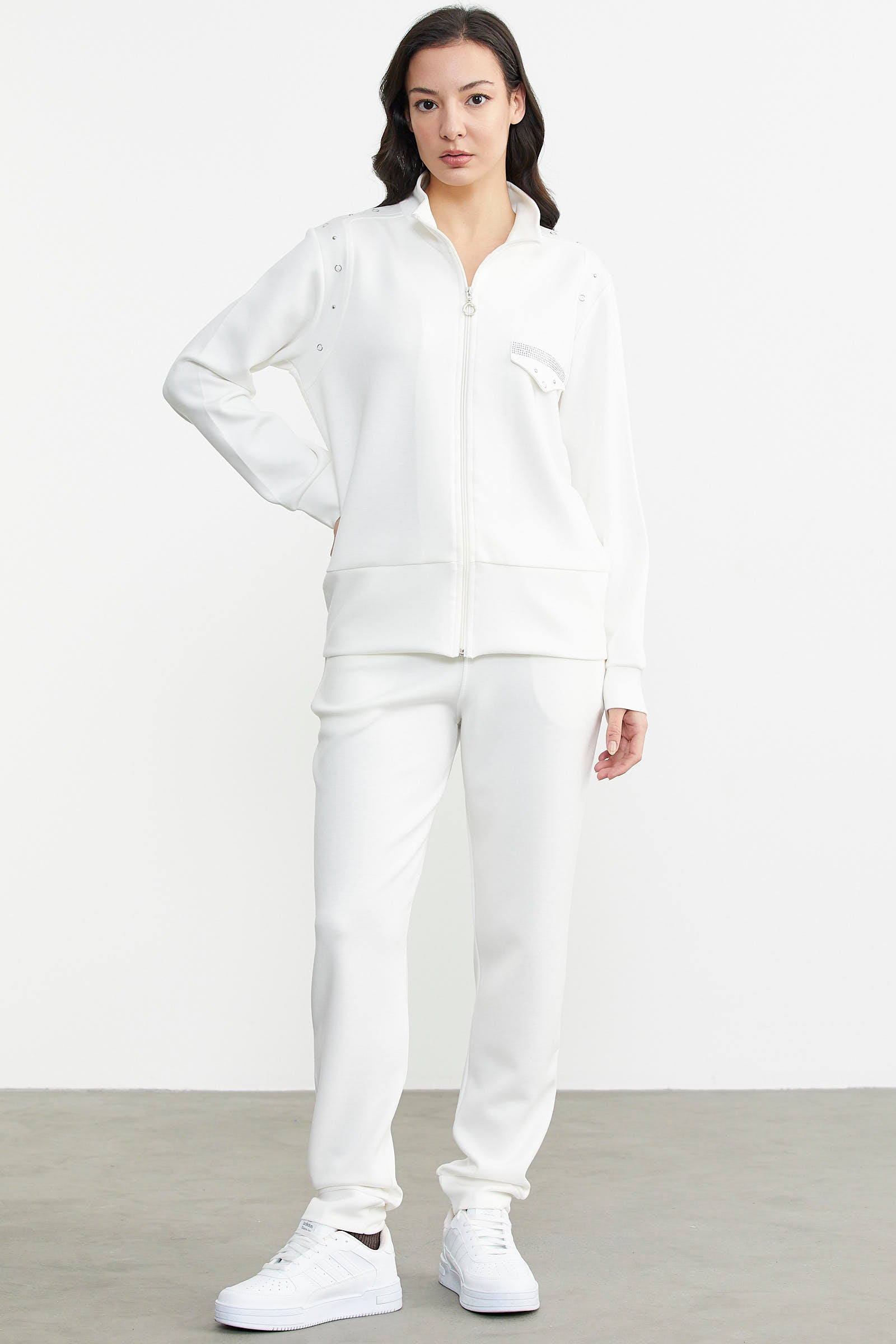 Taş Detaylı Scuba Eşofman Takım - Ekru (2) Sementa