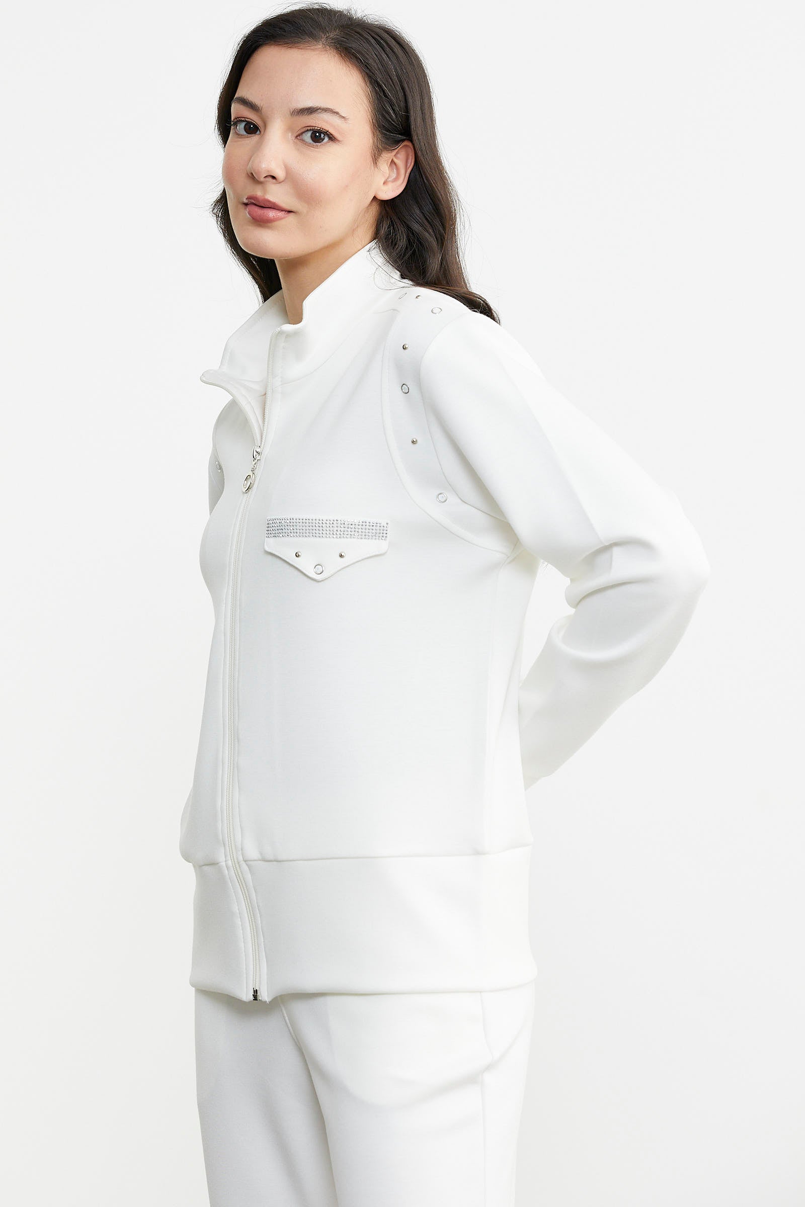 Taş Detaylı Scuba Eşofman Takım - Ekru (5) Sementa