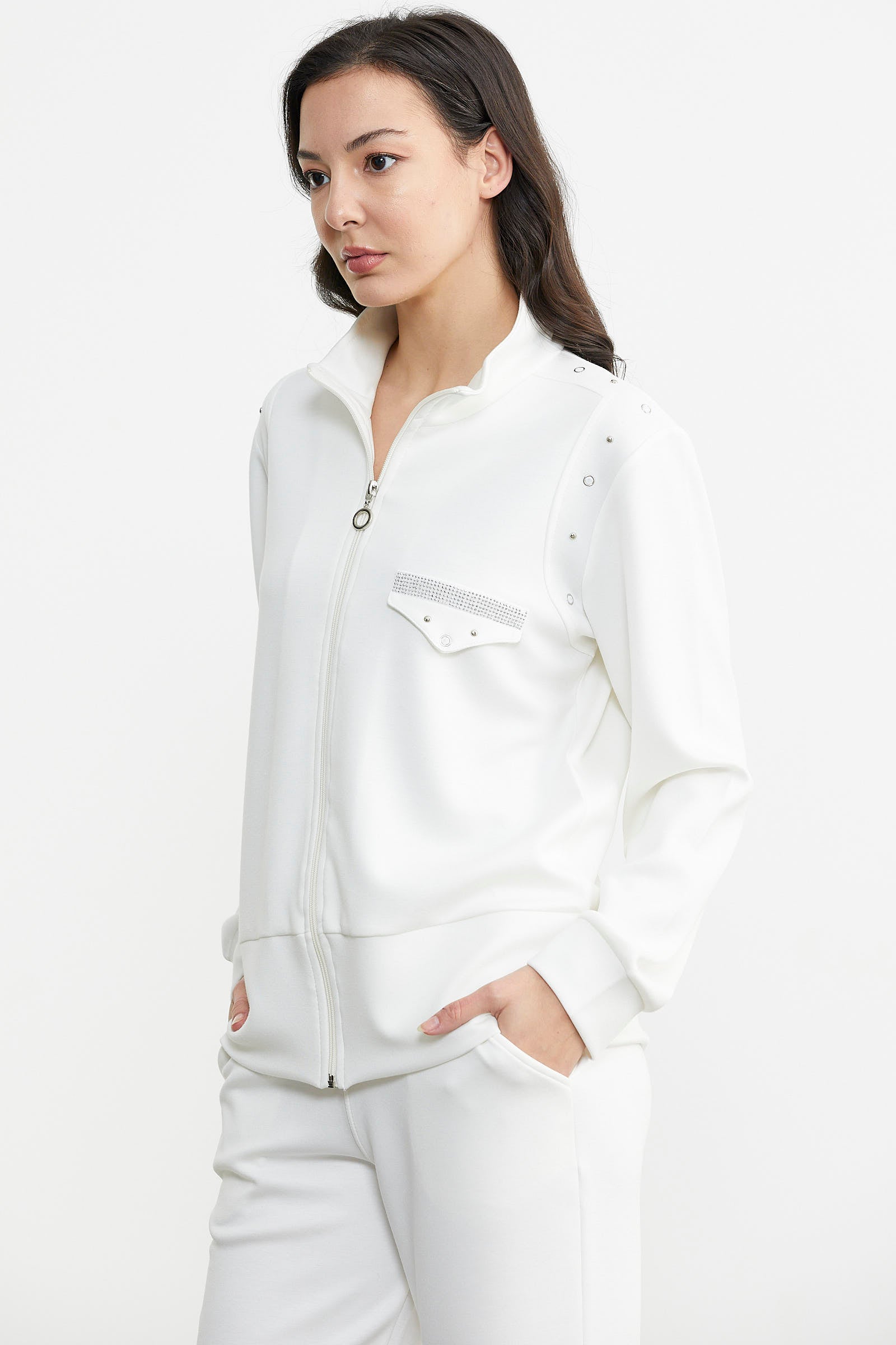 Taş Detaylı Scuba Eşofman Takım - Ekru (6) Sementa