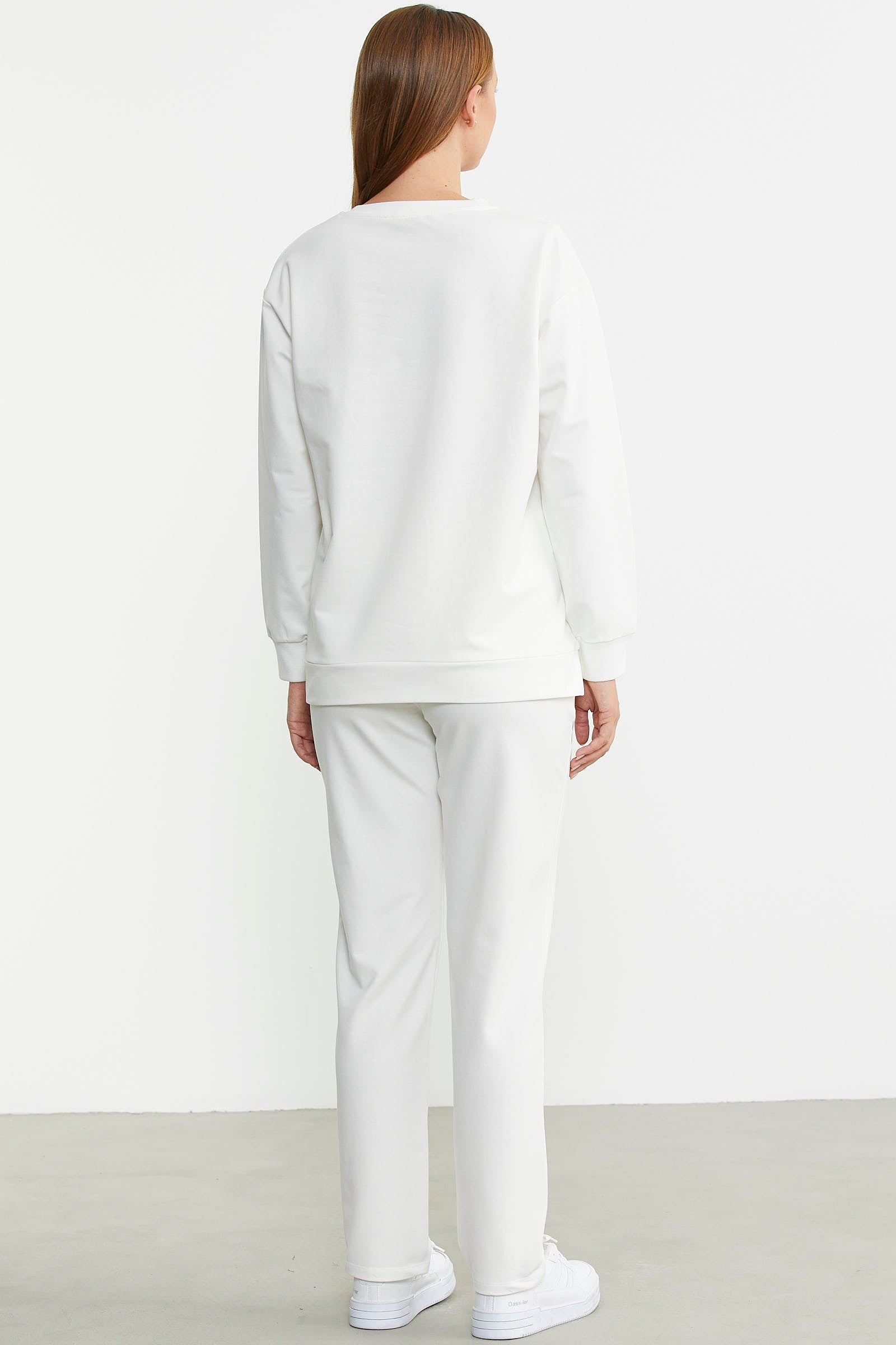 Taş Detaylı Sıfır Yaka Eşofman Takım - Ekru - Sementa