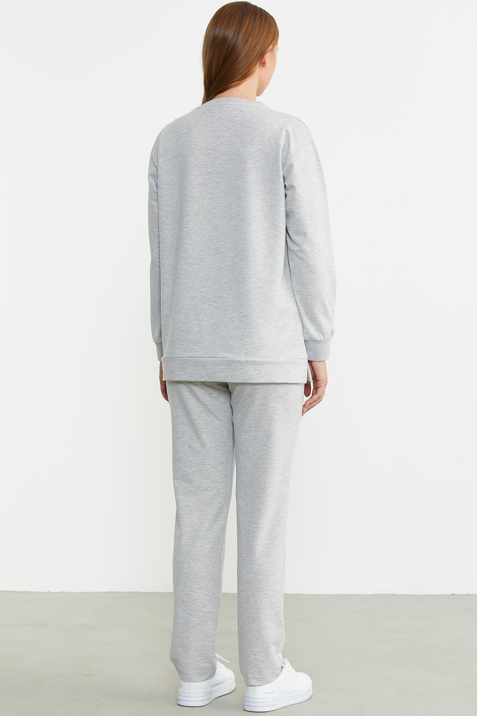 Taş Detaylı Sıfır Yaka Eşofman Takım - Gri - Sementa