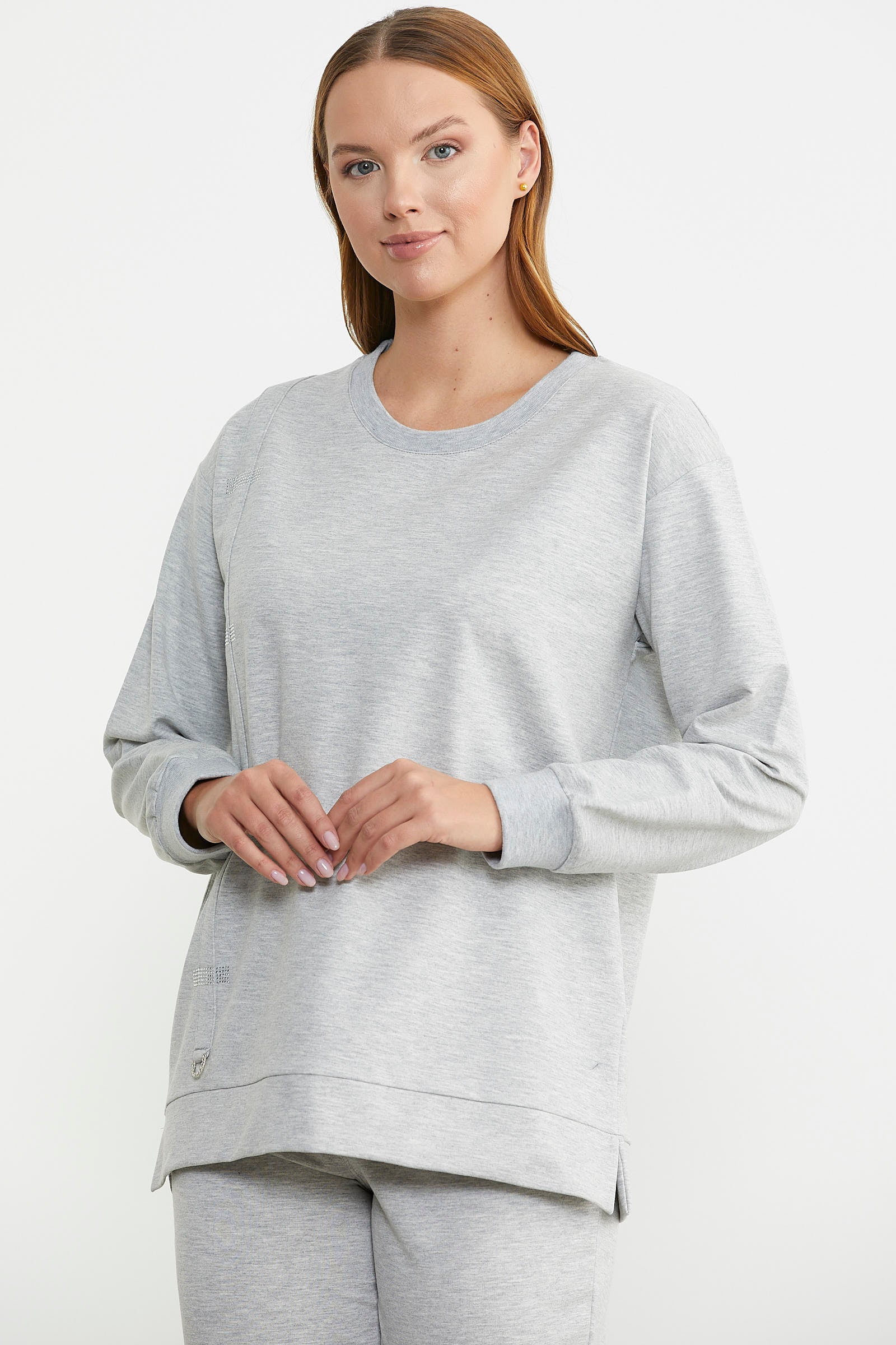 Taş Detaylı Sıfır Yaka Eşofman Takım - Gri - Sementa