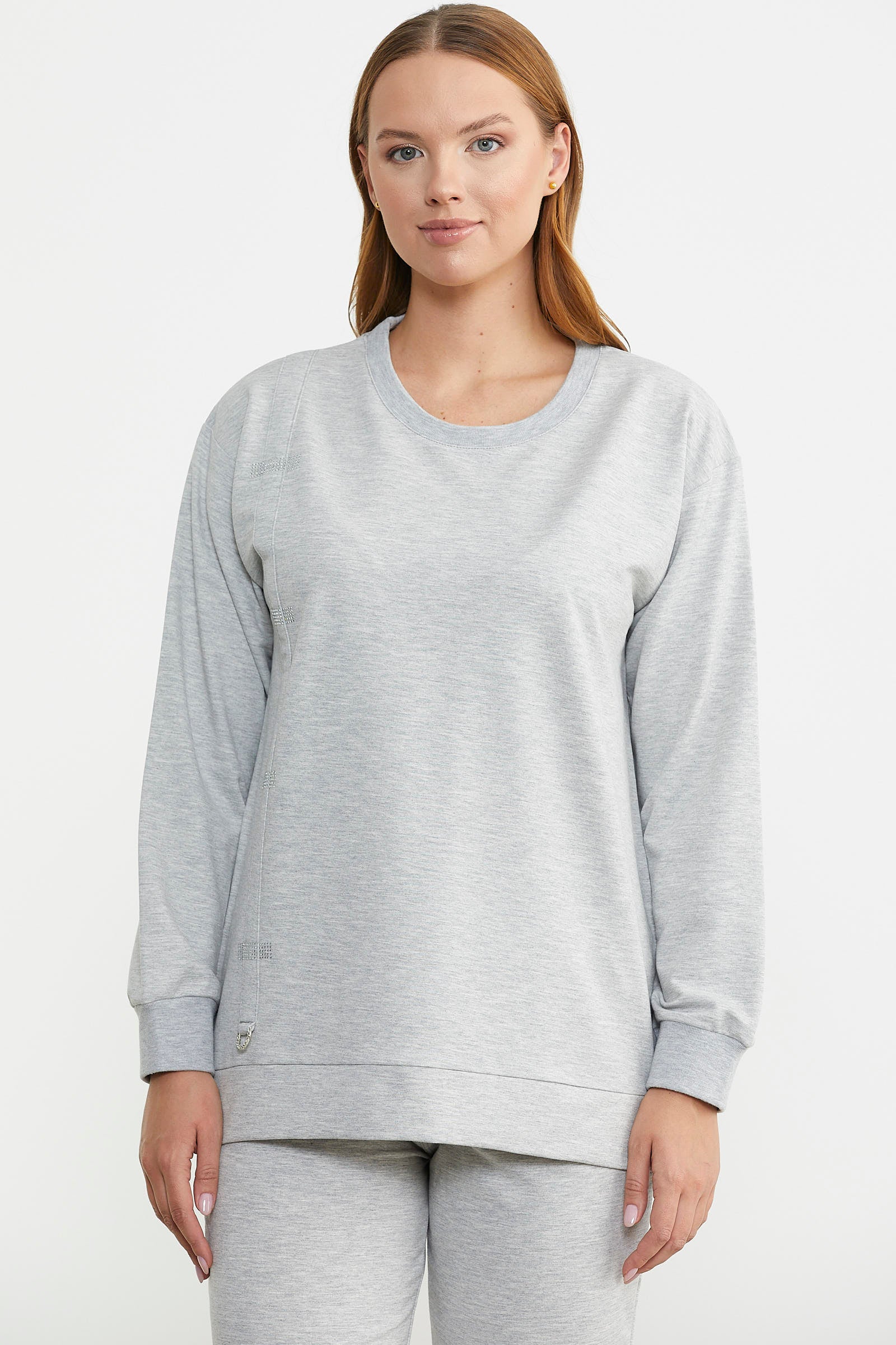 Taş Detaylı Sıfır Yaka Eşofman Takım - Gri - Sementa