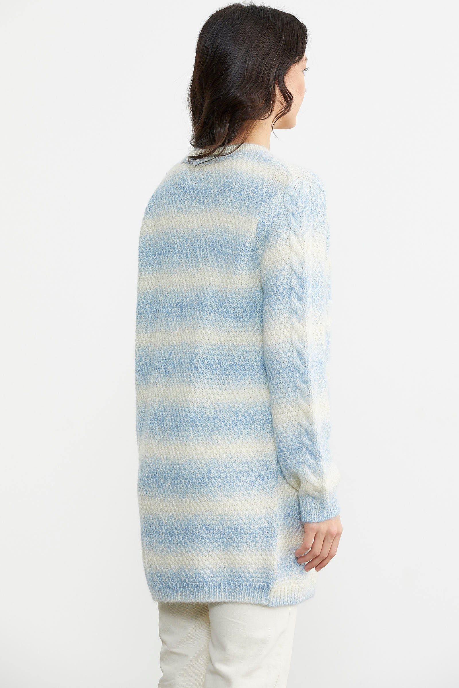 Tek Düğme Uzun Triko Hırka - Mavi (4) Sementa