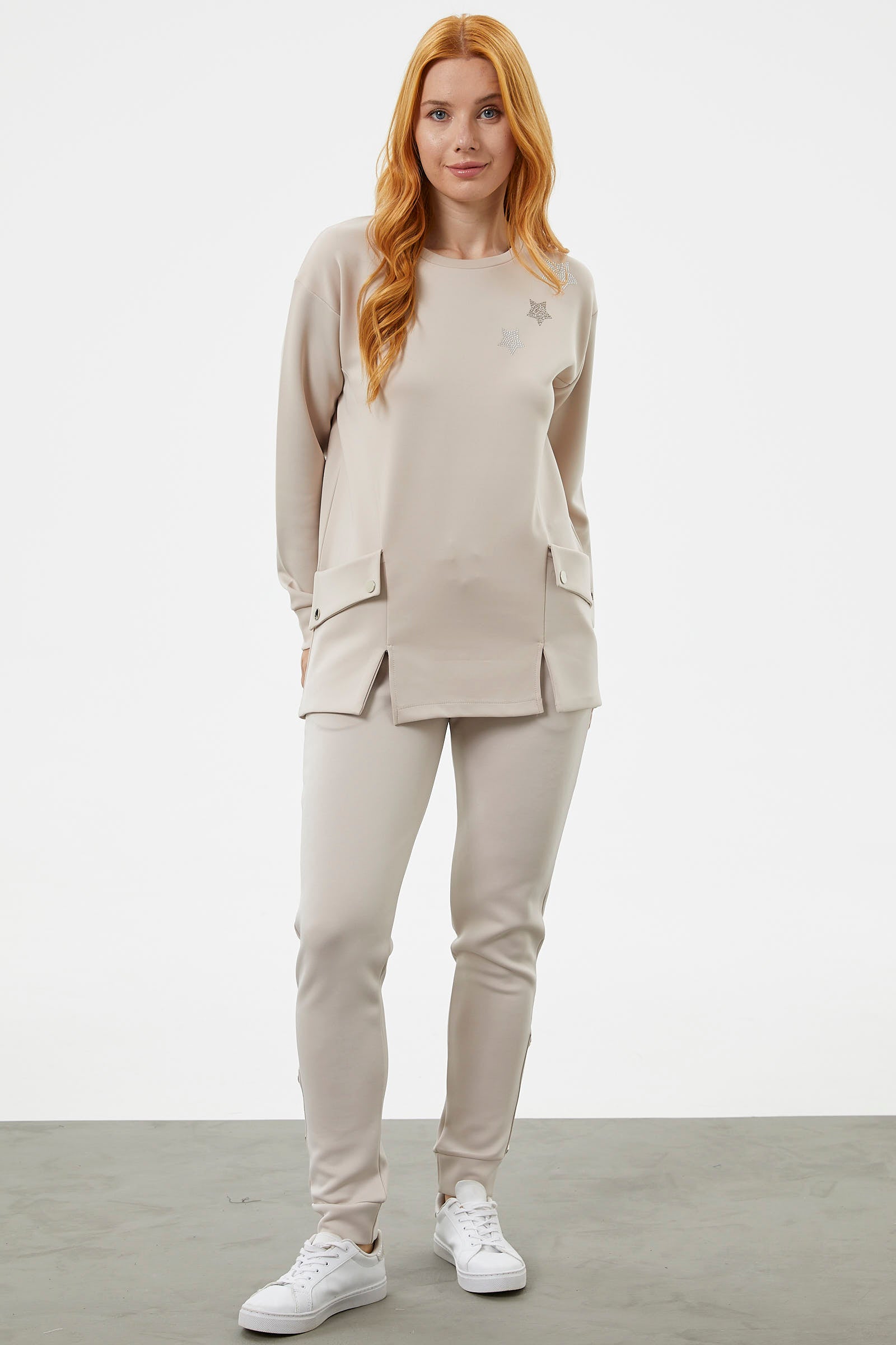 Torba Cep Detaylı Oversize Eşofman Takım - Bej (2) Sementa