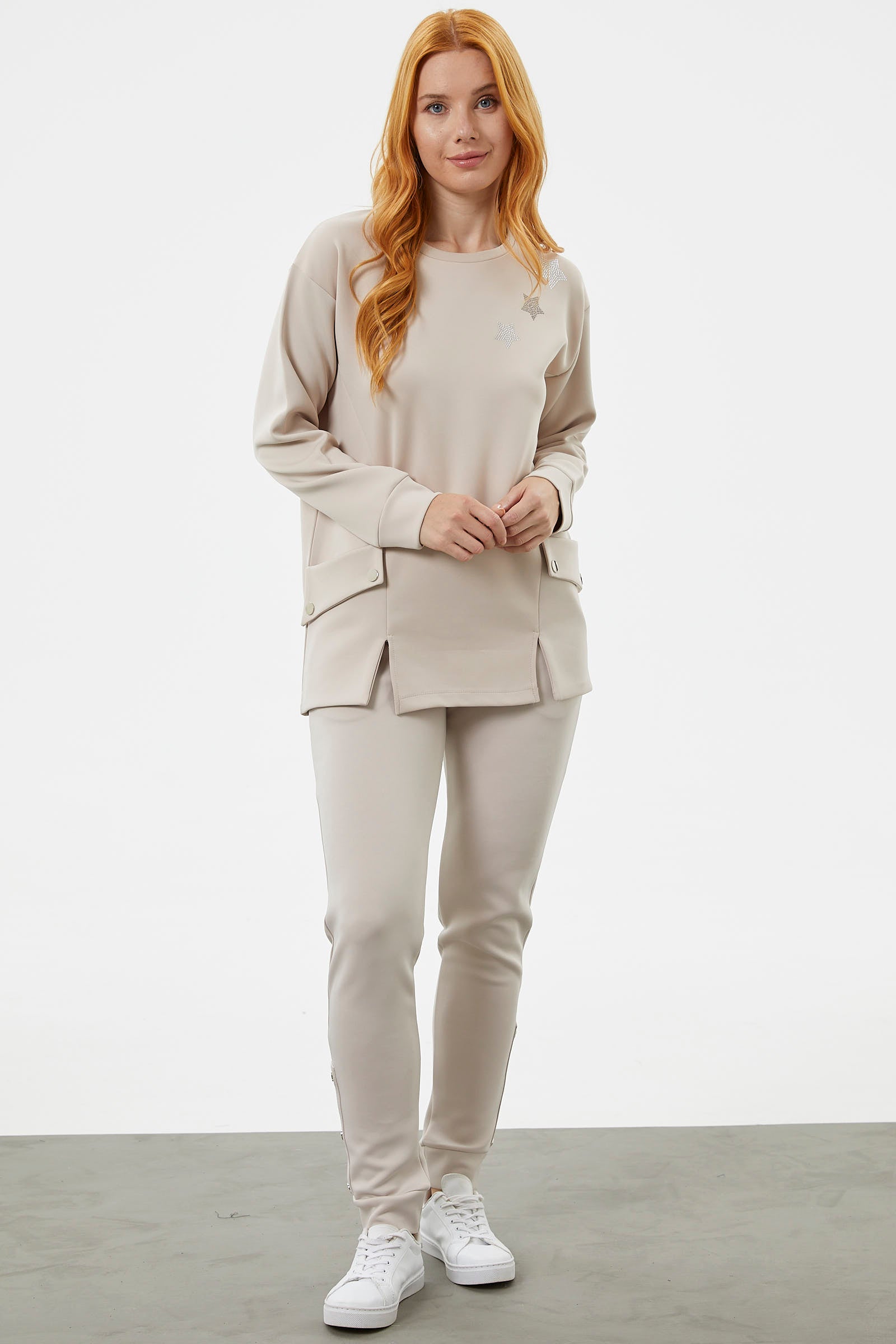 Torba Cep Detaylı Oversize Eşofman Takım - Bej (3) Sementa