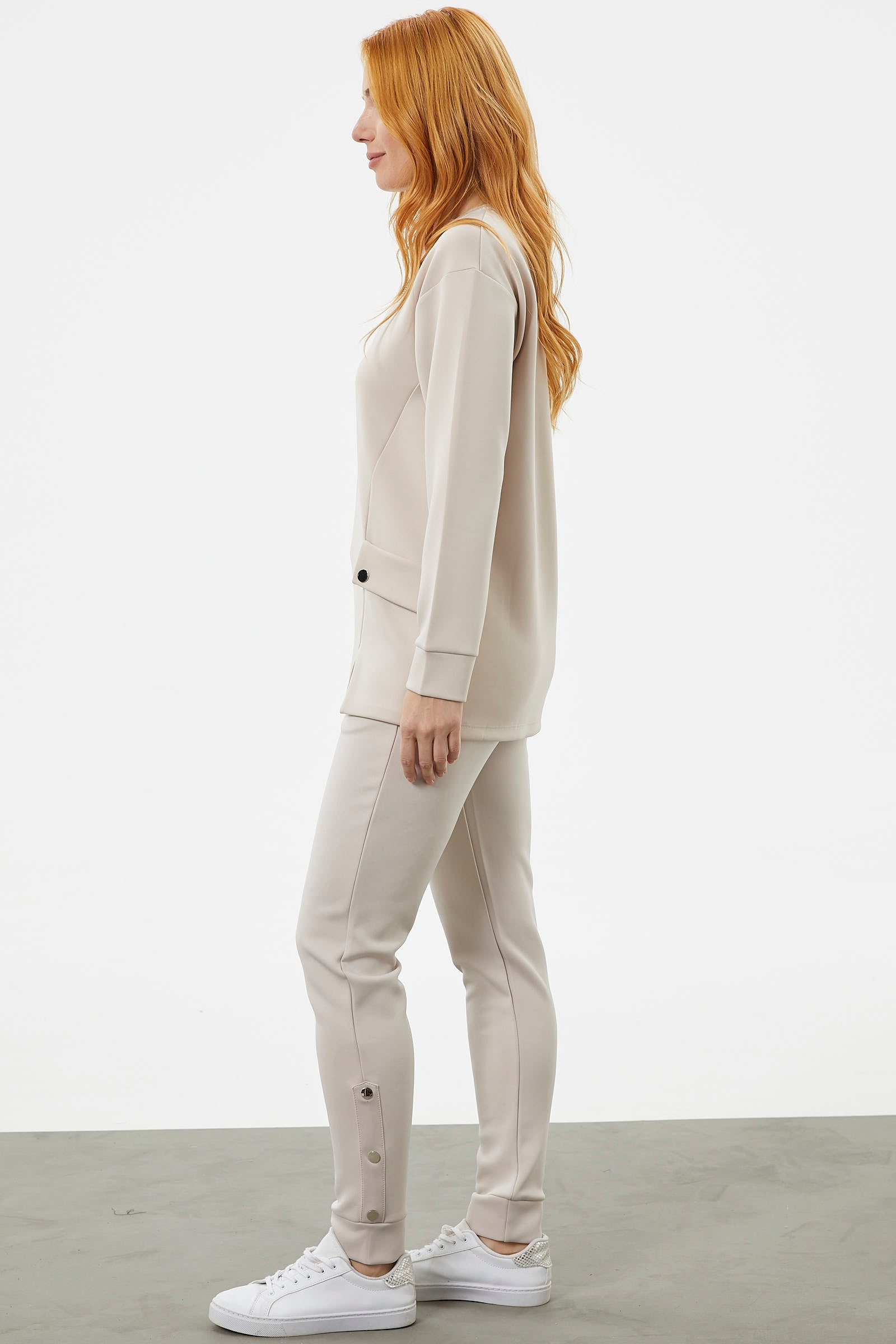 Torba Cep Detaylı Oversize Eşofman Takım - Bej (5) Sementa