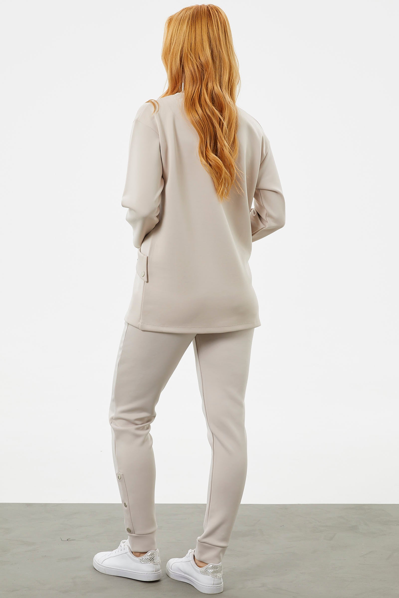 Torba Cep Detaylı Oversize Eşofman Takım - Bej (6) Sementa