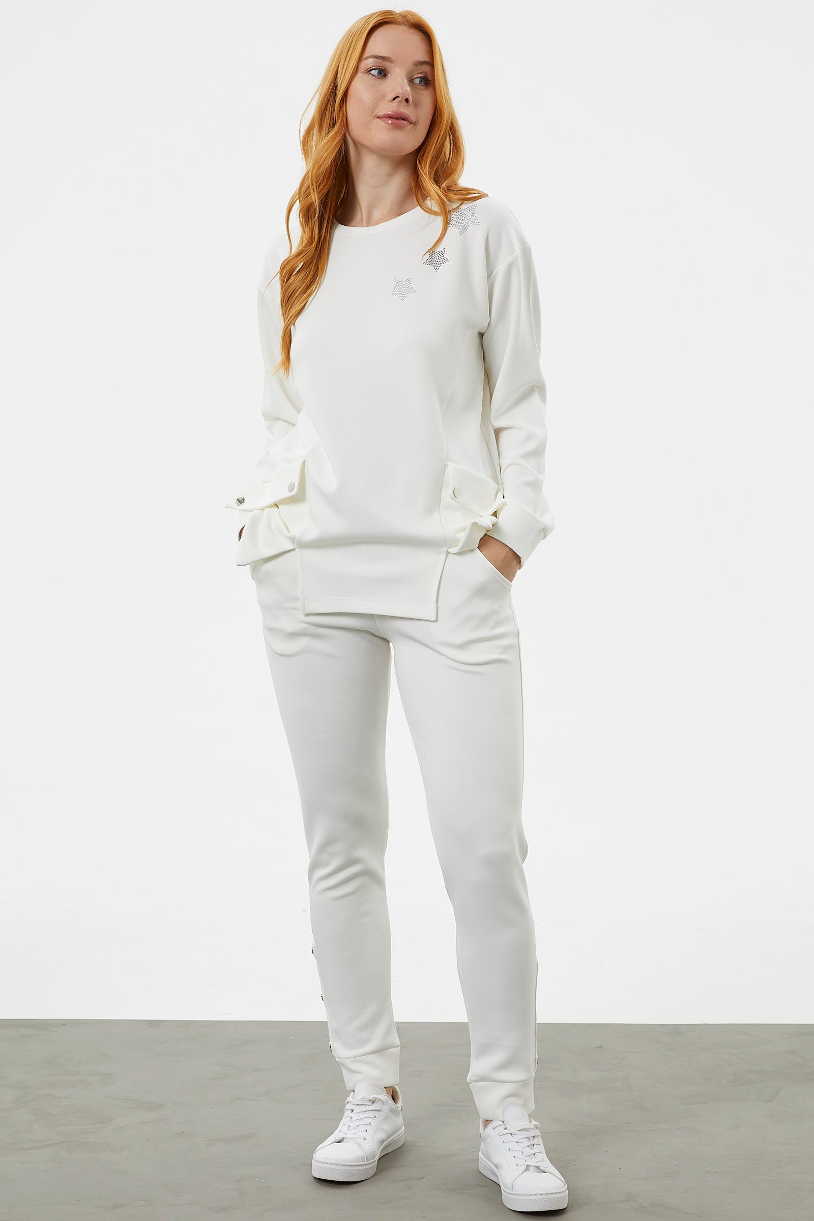 Torba Cep Detaylı Oversize Eşofman Takım - Ekru (3) Sementa