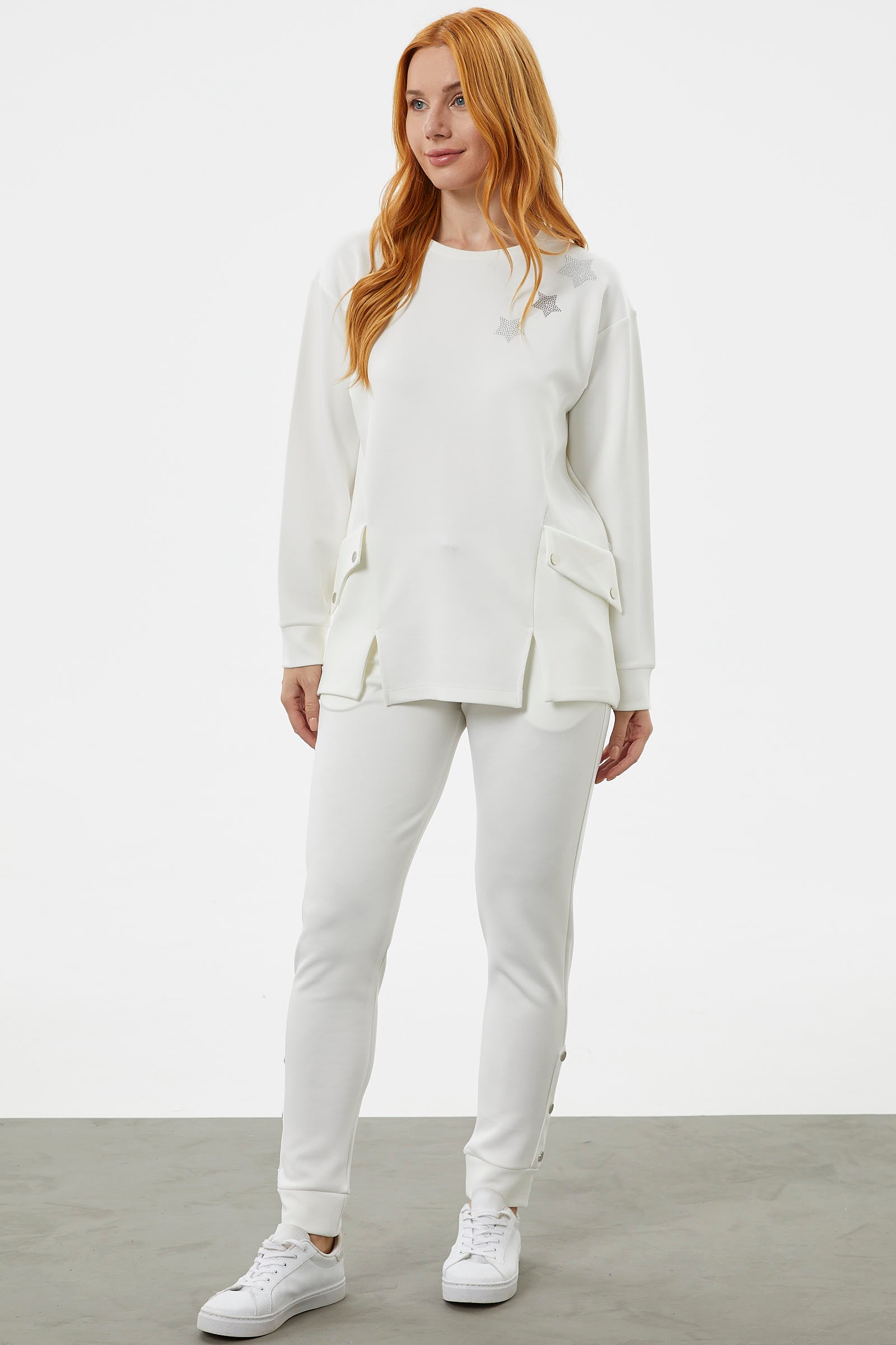 Torba Cep Detaylı Oversize Eşofman Takım - Ekru (4) Sementa