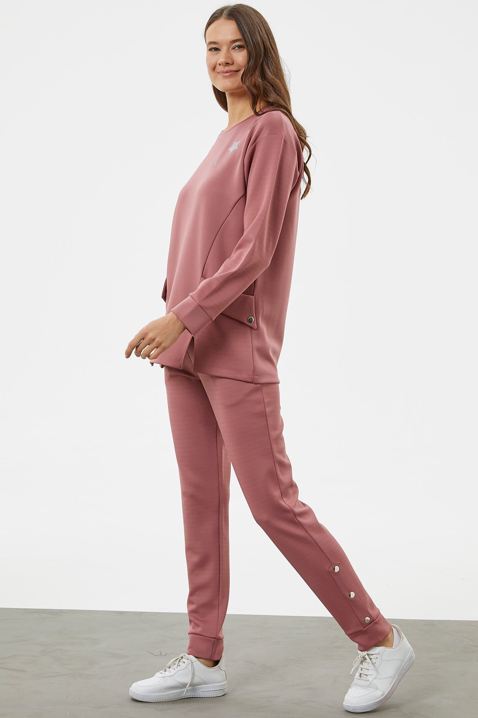 Torba Cep Detaylı Oversize Eşofman Takım - Gül (4) Sementa