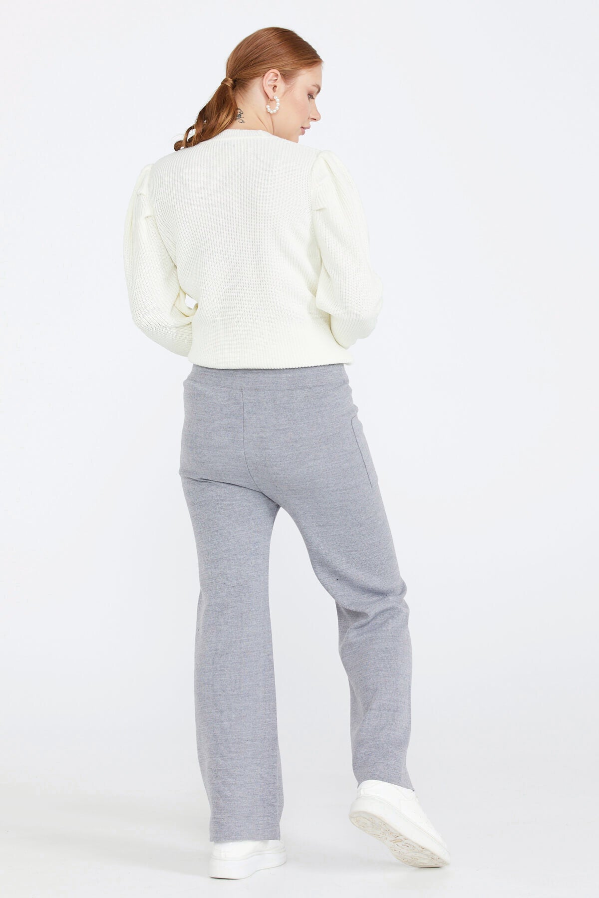 Triko Kadın Cepli Pantolon - Açık Gri (4) Sementa