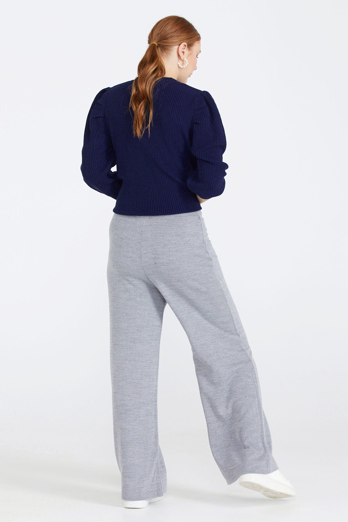 Triko Kadın Paçası Cep Detaylı Pantolon - Gri (4) Sementa