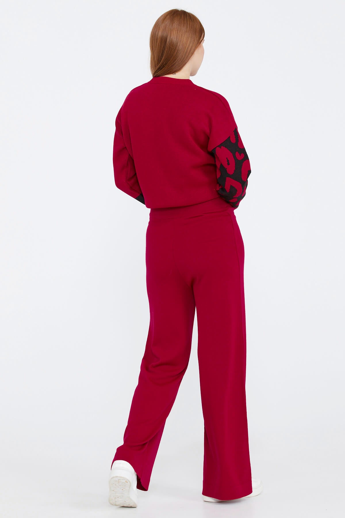 Triko Kadın Paçası Cep Detaylı Pantolon - Kırmızı (3) Sementa