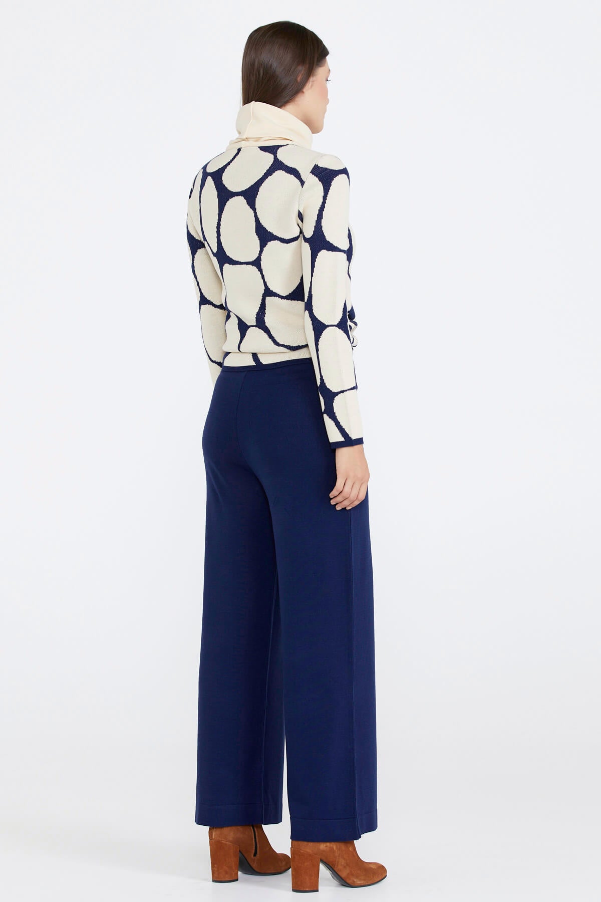 Triko Kadın Paçası Cep Detaylı Pantolon - Lacivert (3) Sementa