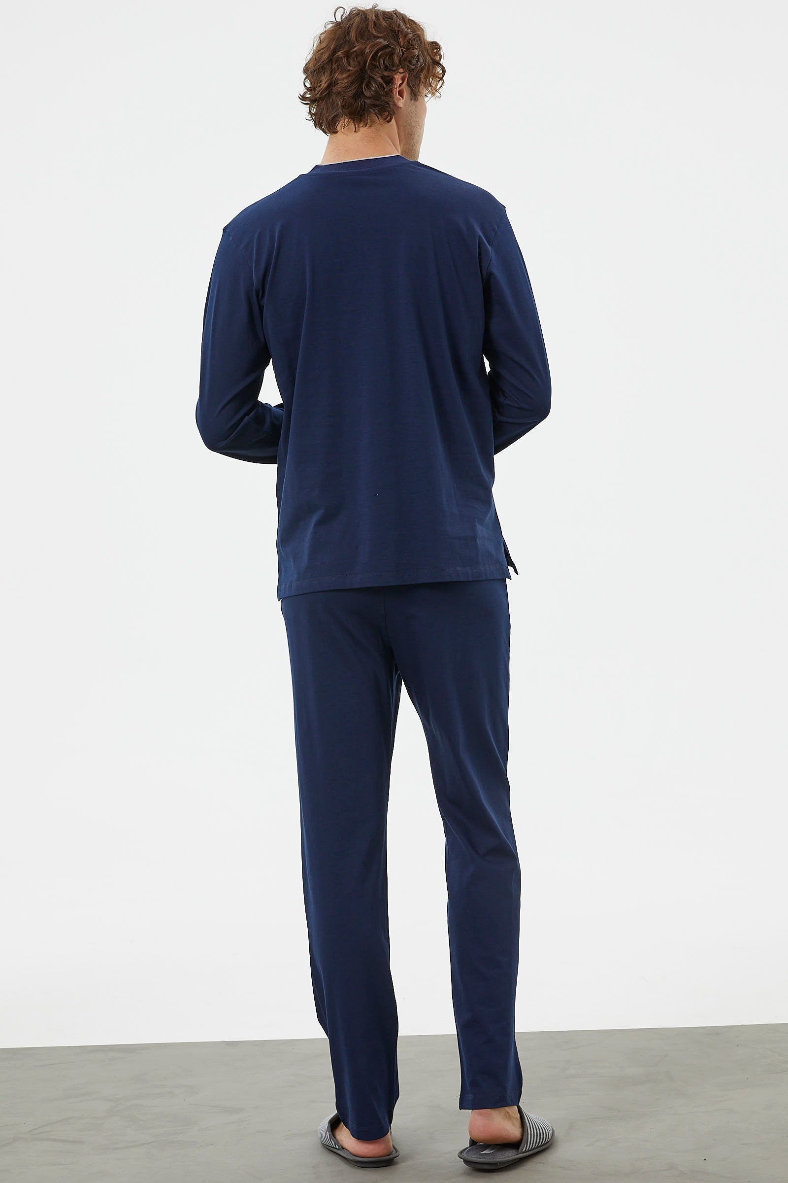 Triko Kombinli Düğmeli Pijama Takım - Lacivert (6) Sementa