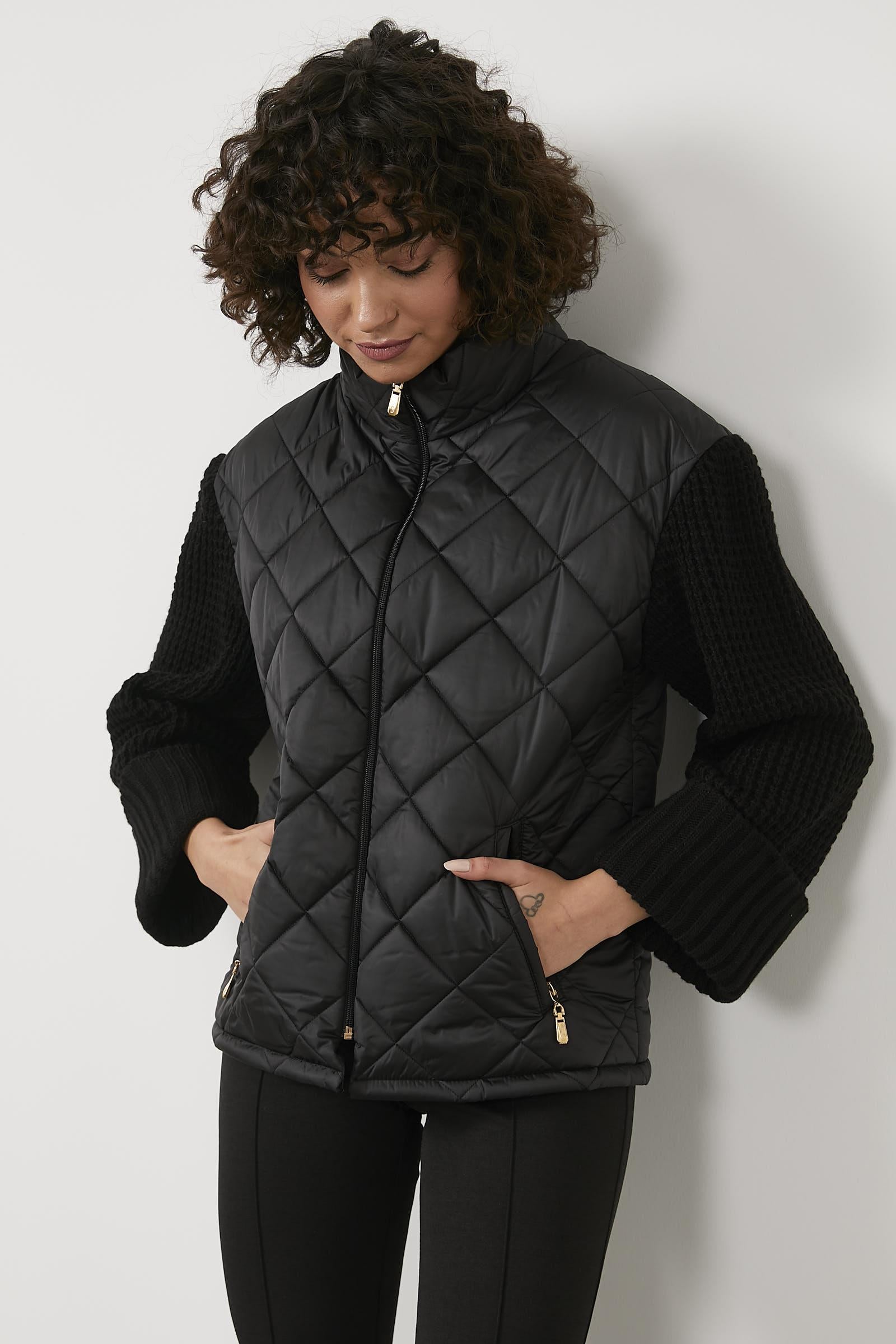 Triko Kombinli Kapitone Dik Yaka Mont - Siyah (5) Sementa