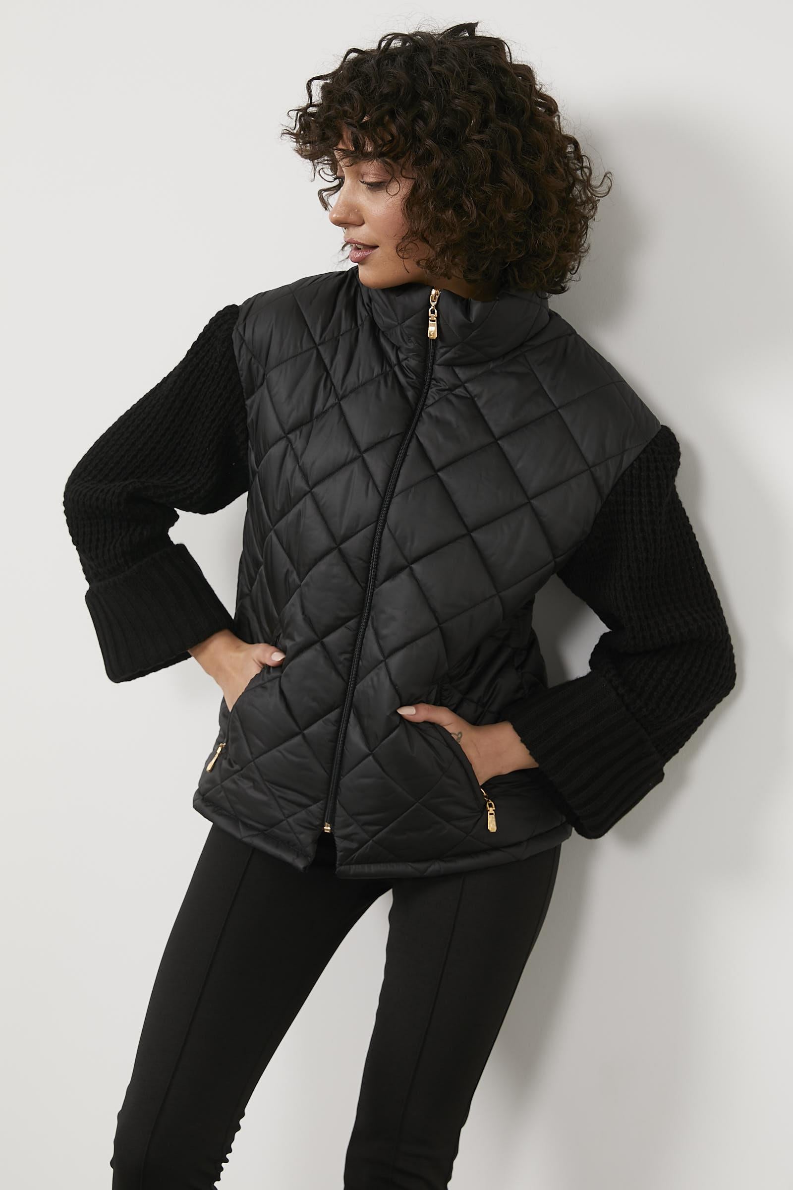 Triko Kombinli Kapitone Dik Yaka Mont - Siyah (6) Sementa