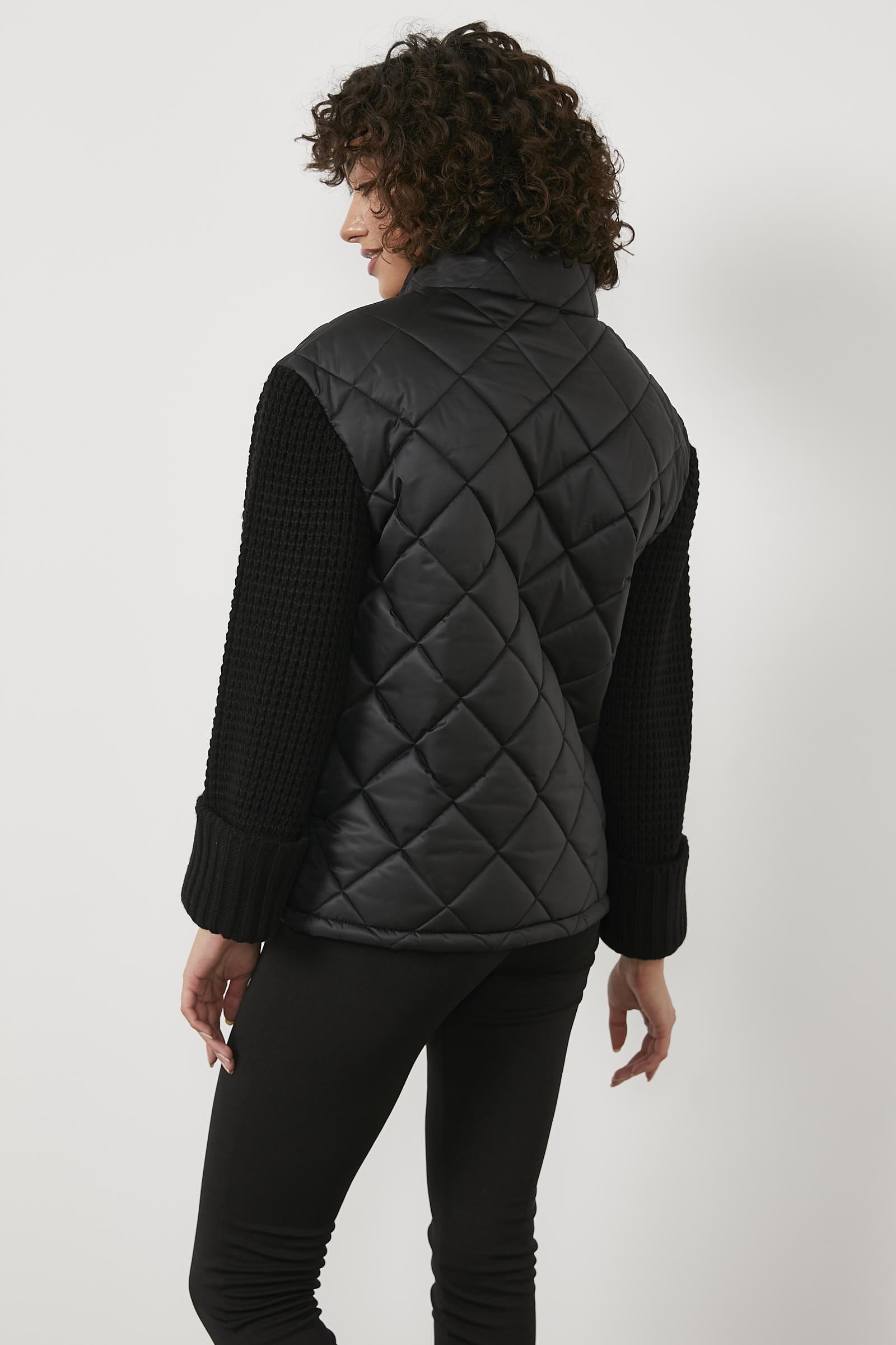 Triko Kombinli Kapitone Dik Yaka Mont - Siyah (7) Sementa