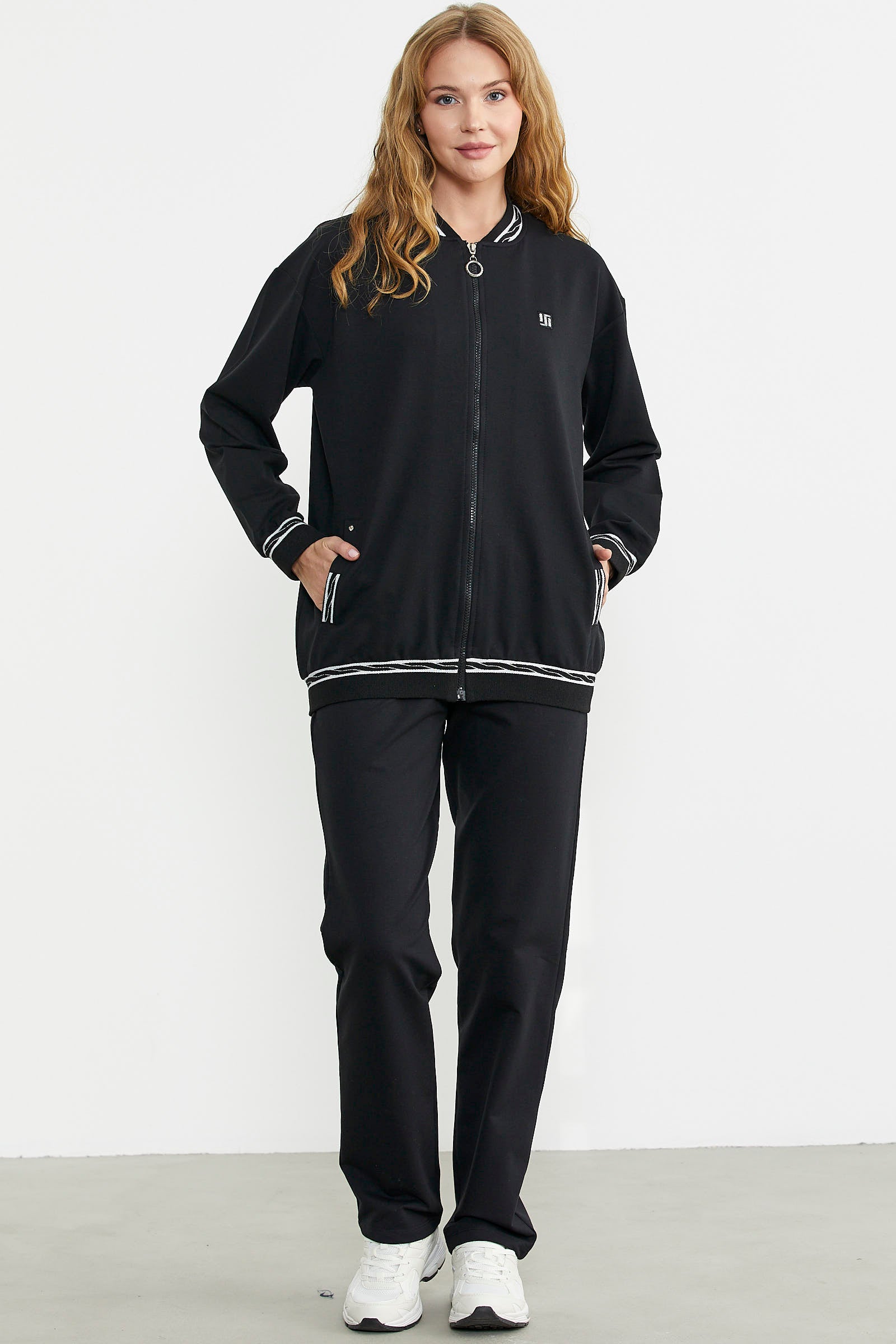 Ribanalı Tunik Eşofman Takım - Siyah - Sementa