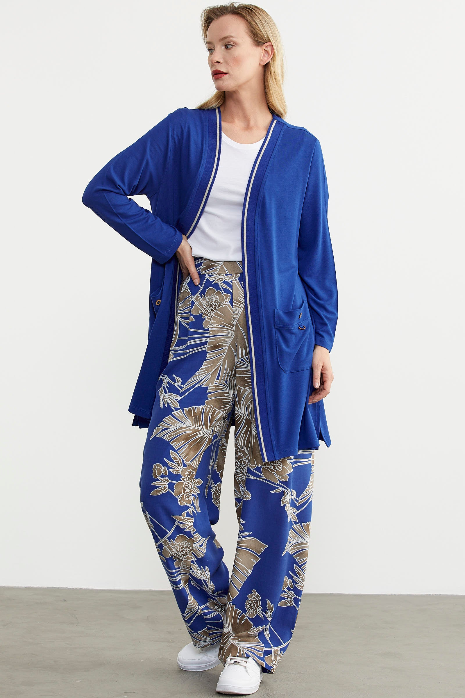 Triko Şeritli Büyük Beden Ceket - Saks (5) Sementa