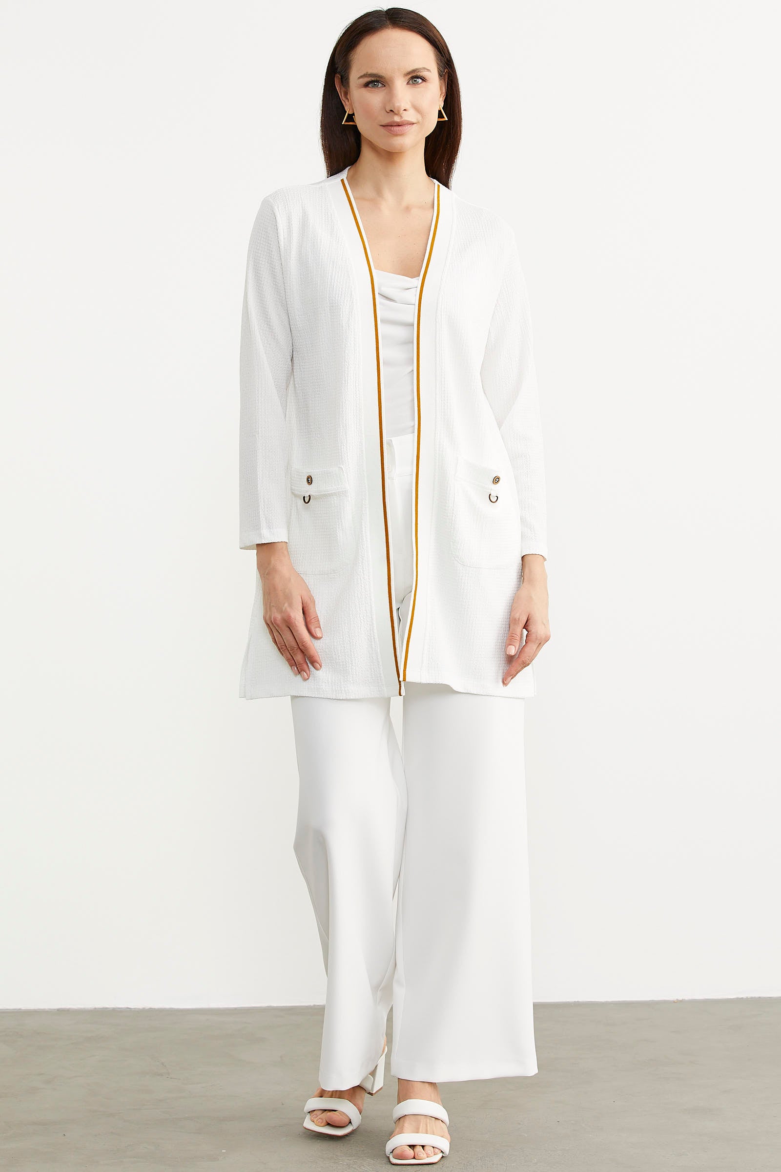 Triko Şeritli Büyük Beden Krep Ceket - Ekru (2) Sementa