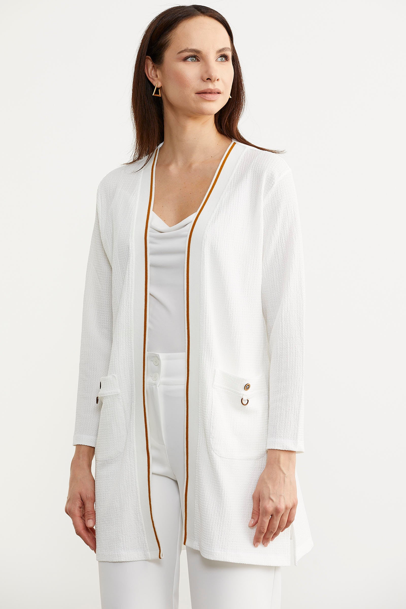 Triko Şeritli Büyük Beden Krep Ceket - Ekru (4) Sementa