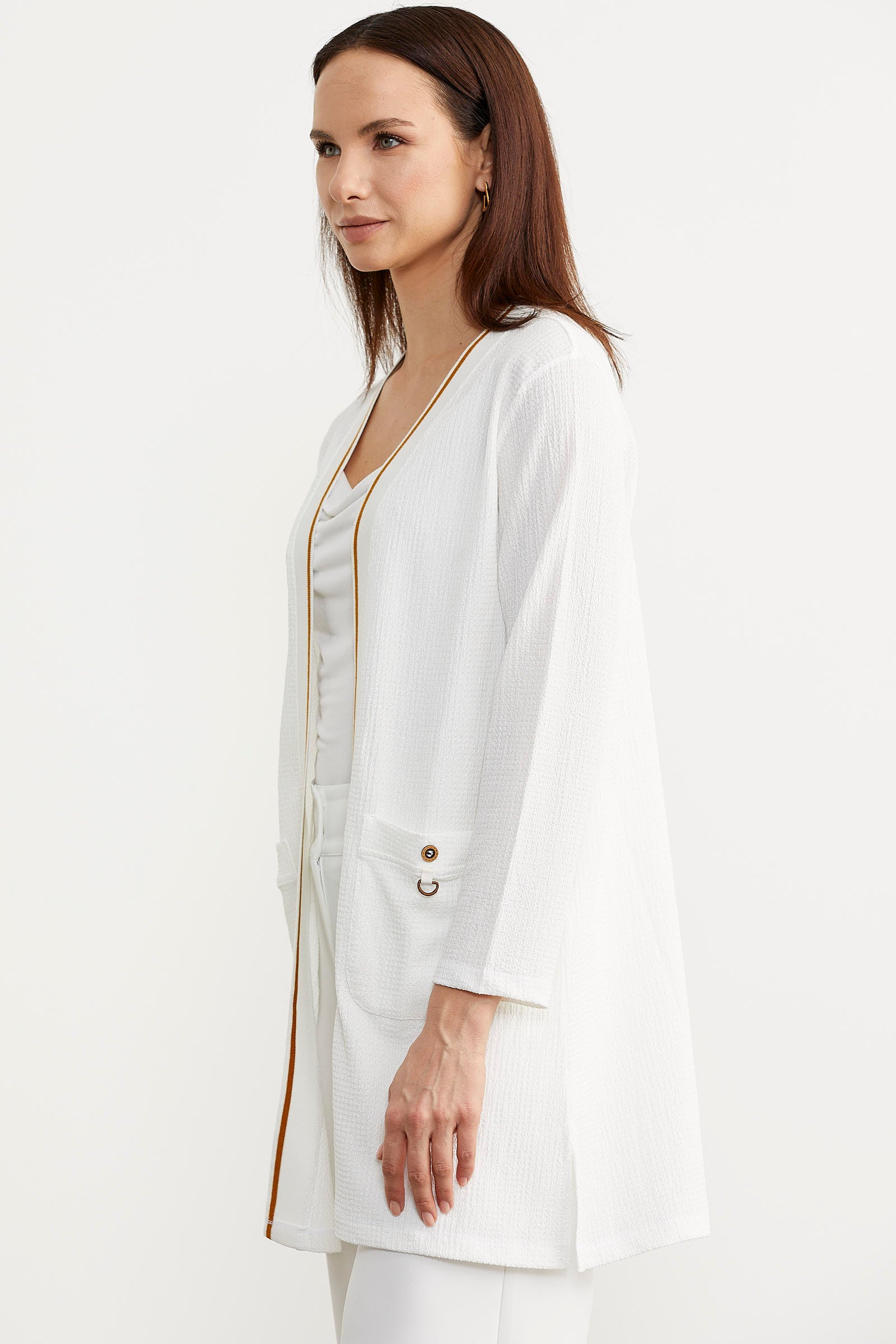 Triko Şeritli Büyük Beden Krep Ceket - Ekru (5) Sementa