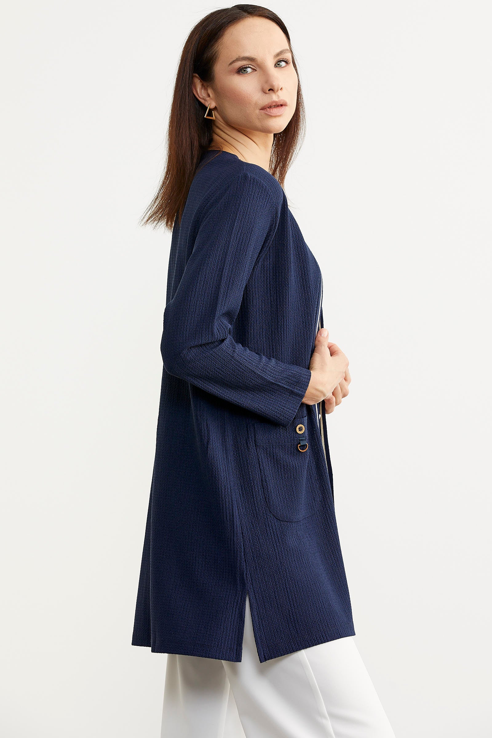 Triko Şeritli Büyük Beden Krep Ceket - Lacivert (5) Sementa