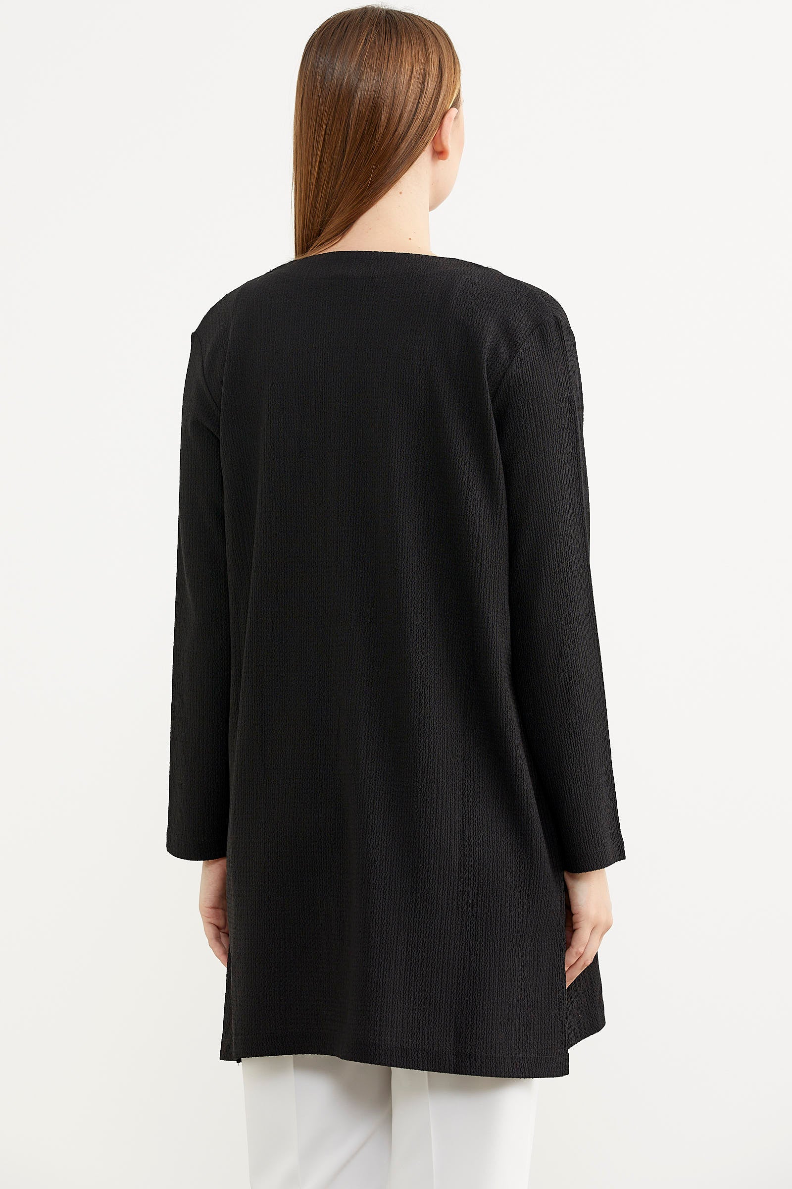 Triko Şeritli Büyük Beden Krep Ceket - Siyah (6) Sementa