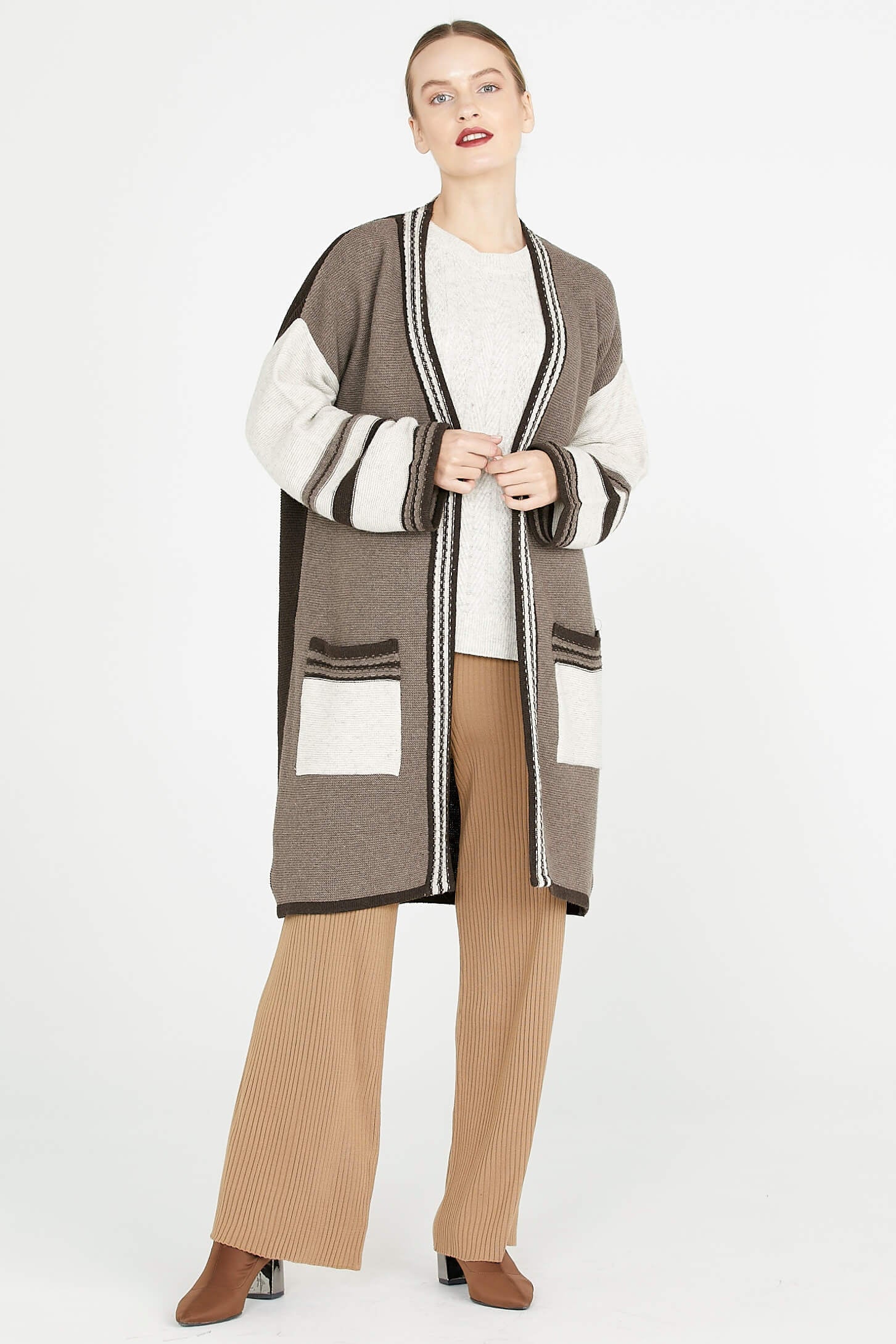 Triko Uzun Hırka - Kahve - Sütlü Kahve (3) Sementa